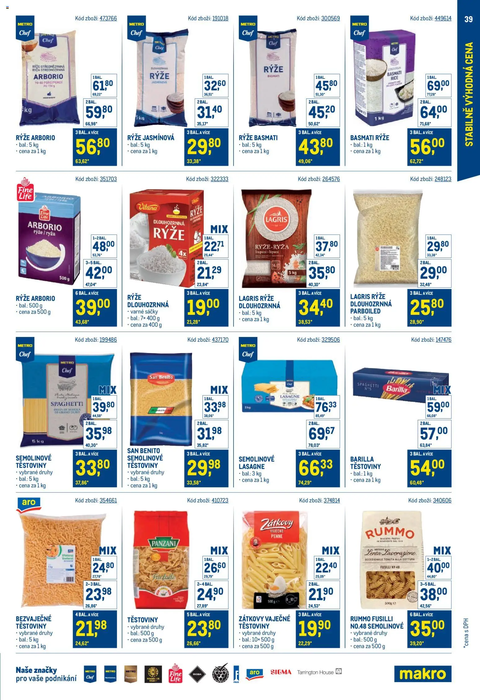 Makro leták - Stabilně výhodná cena od 18.05.2026 | Strana: 39 | Produkty: Rýže arborio, Rýže basmati, Basmati rýže, Lasagne