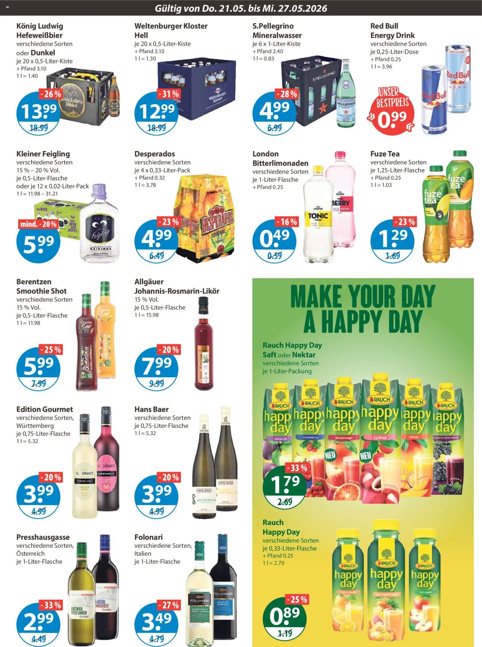 V-Markt Angebote – gültig ab 21.05.2026 | Seite: 9 | Produkte: Fuze tea, Red bull, Kleiner feigling, Mineralwasser