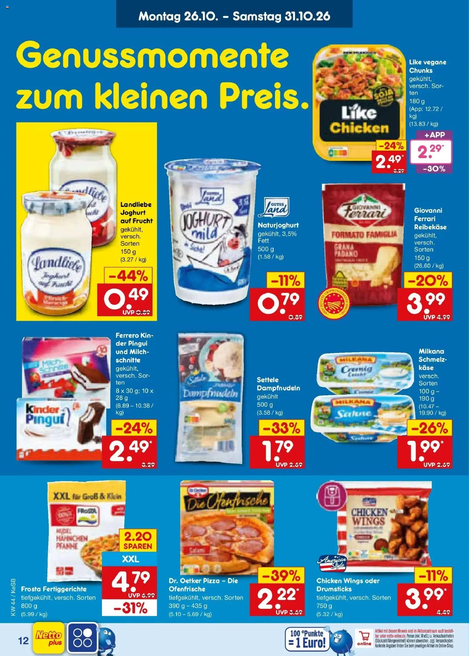 Netto Marken-Discount Prospekt Koblenz – gültig ab 26.10.2026 | Seite: 18 | Produkte: Hahnchen, Käse, Milkana, Pizza