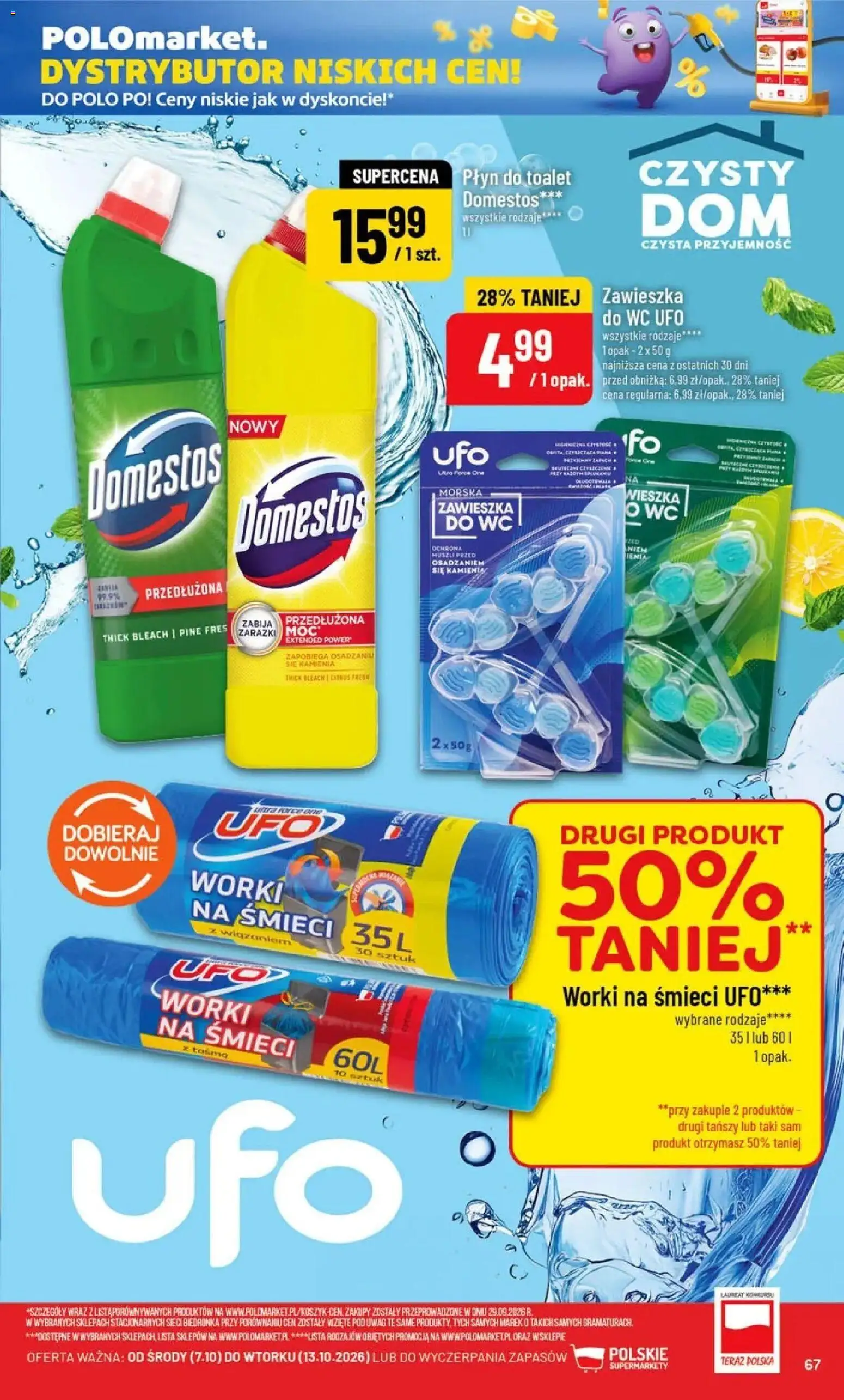 Nowa POLOmarket gazetka od jutra 07.10.2026 | Strona: 67 | Produkty: Worki na śmieci, Domestos