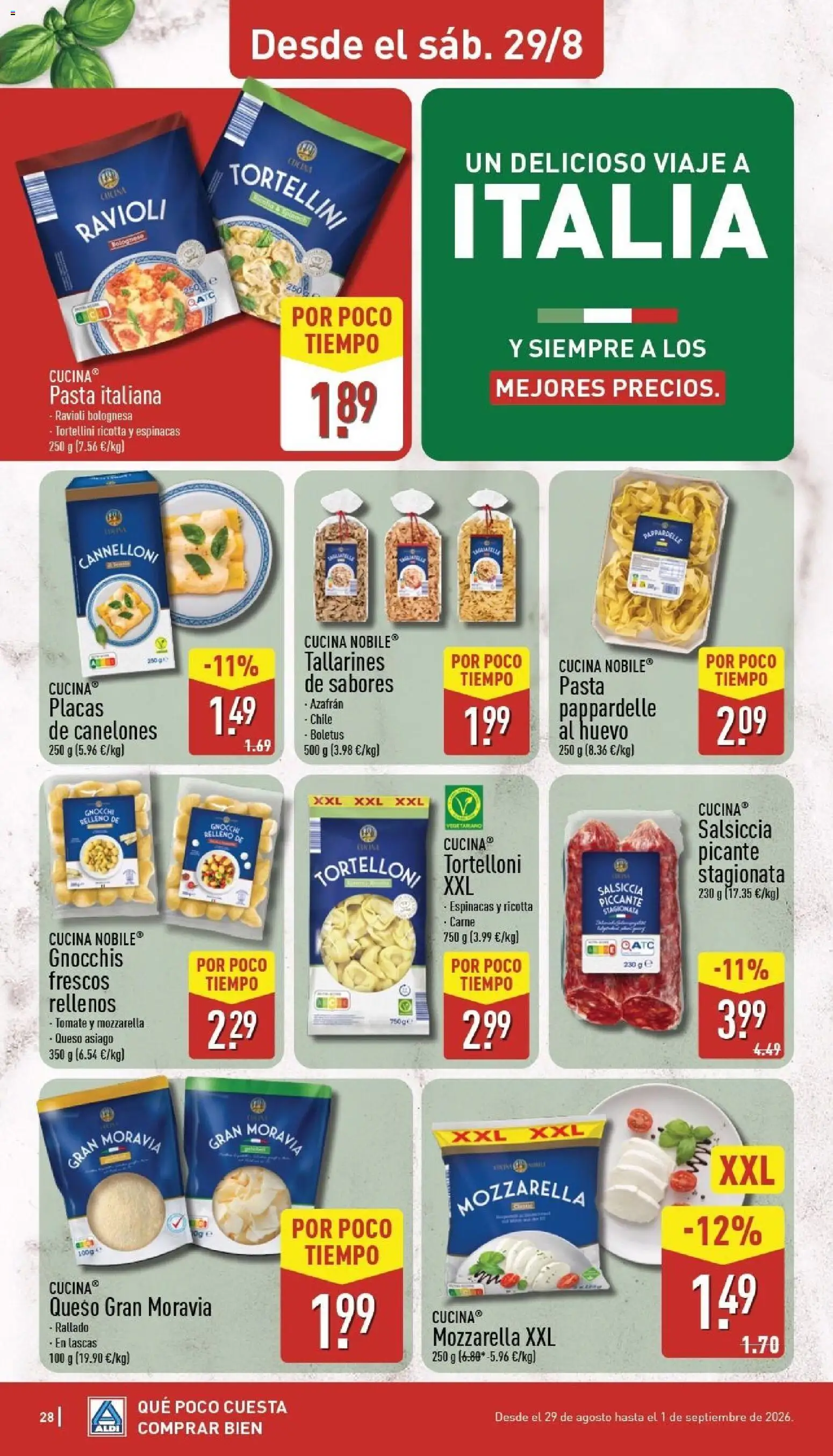 Aldi folleto Península │ válido desde el 24/08/2026 | Página: 28 | Productos: Queso, Espinacas, Pasta, Carne