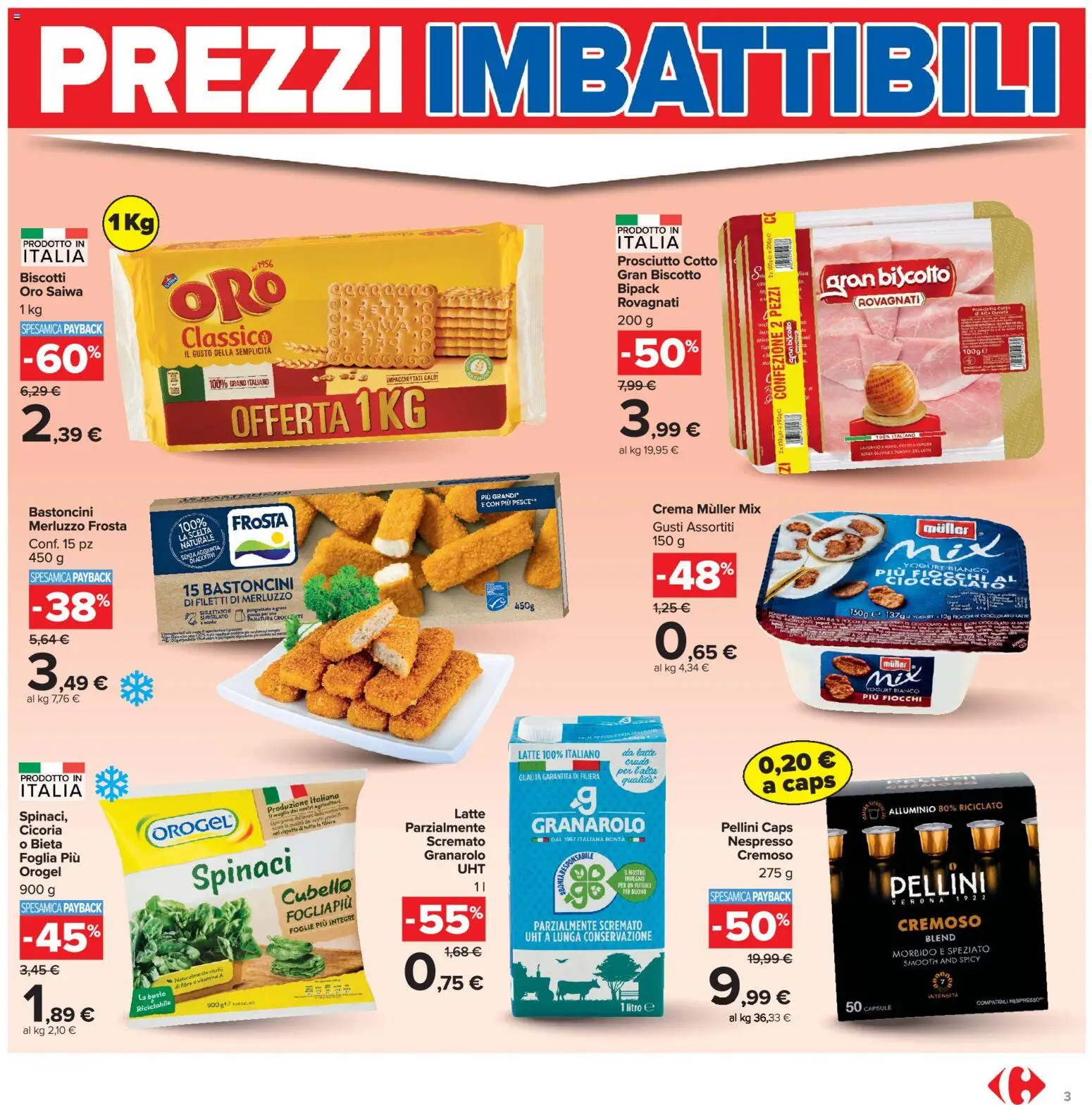 Volantino Carrefour del 16.06.2026 | Pagina: 3 | Prodotti: Crema, Pesce, Biscotti, Spinaci