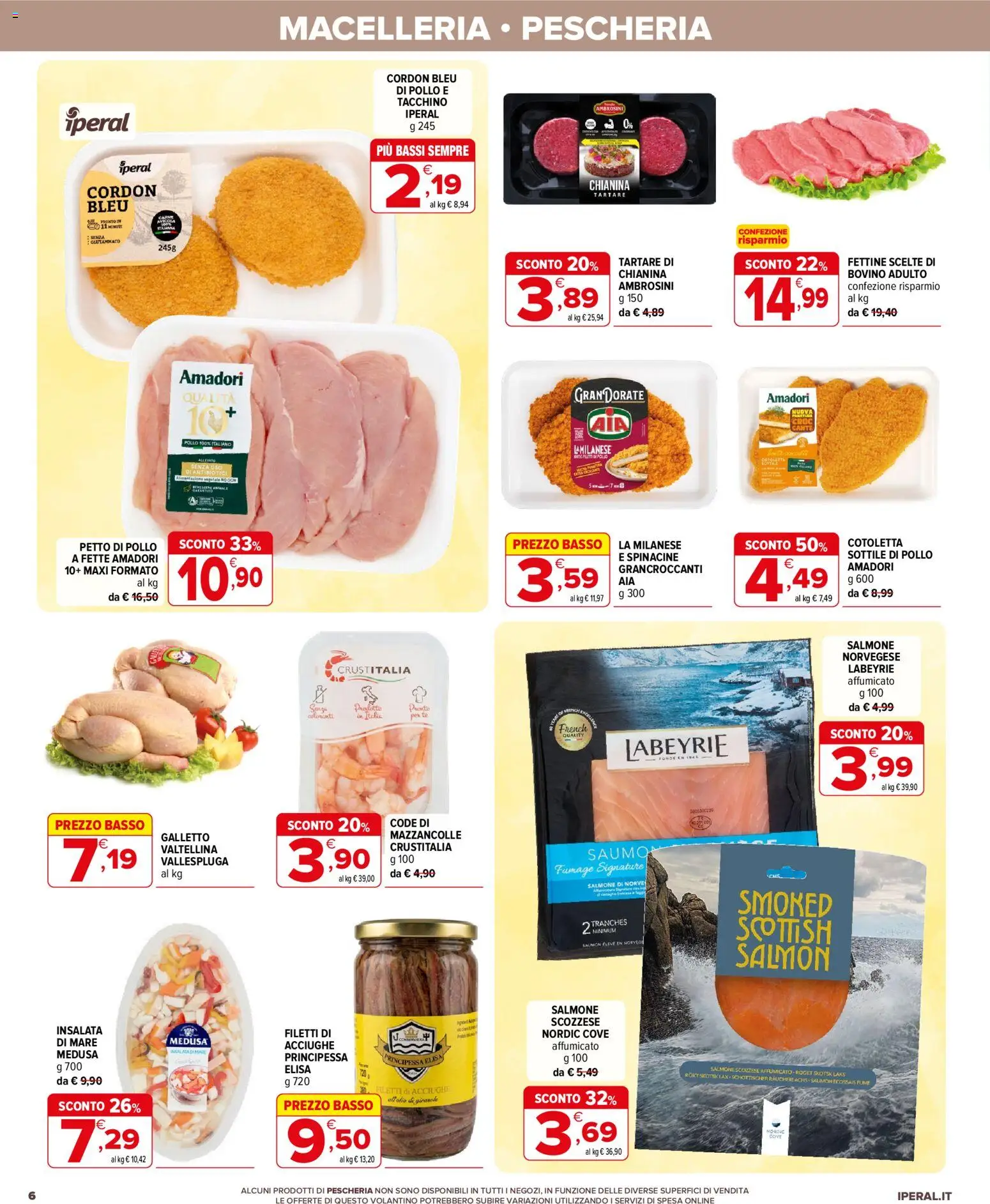 Volantino Iperal del 28/10/2026 | Pagina: 6 | Prodotti: Petto di Pollo, Mazzancolle, Acciughe, Basso