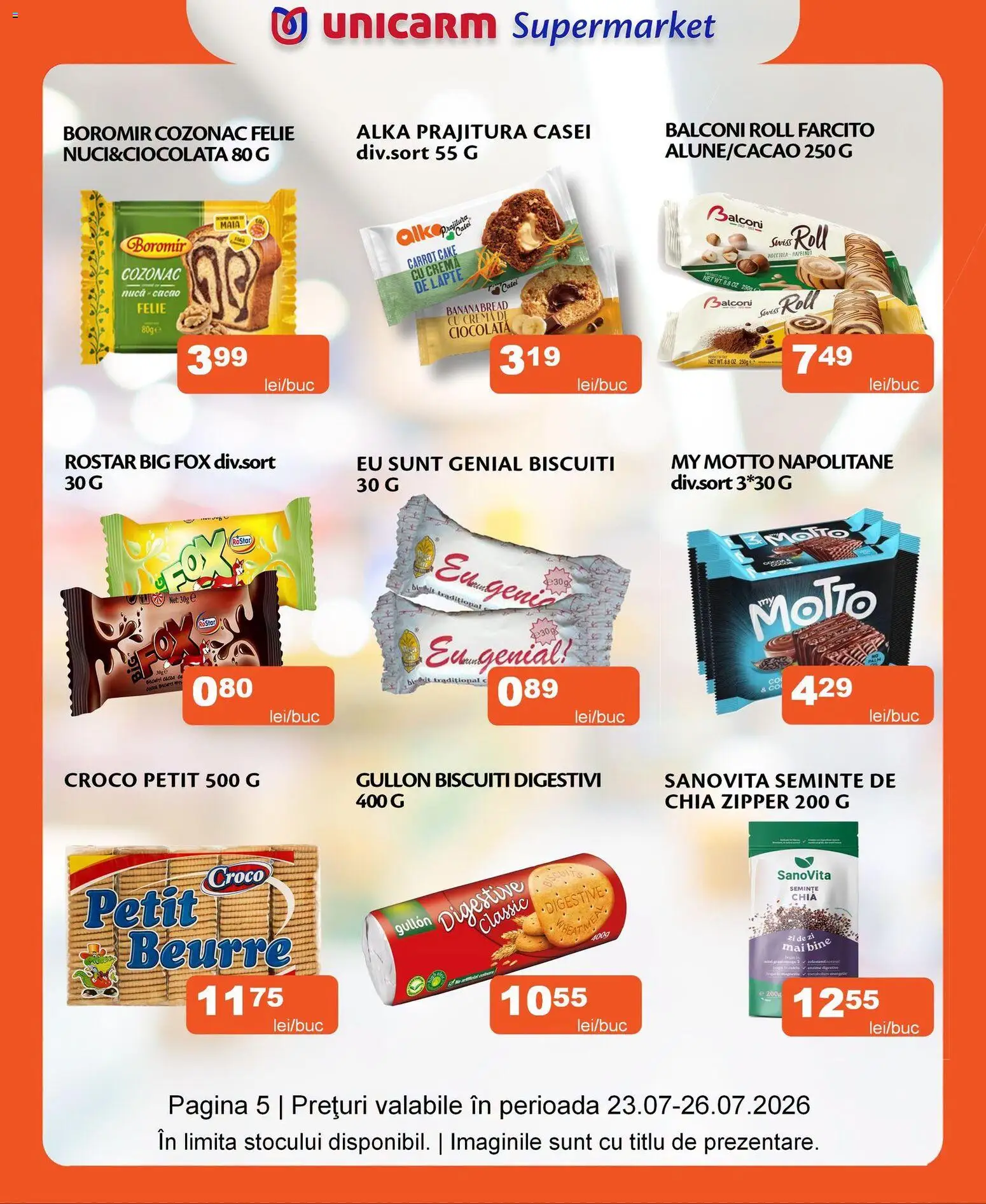 Noul catalog Unicarm – valabil de la 23.07.2026 | Pagină: 5 | Produse: Lapte, Cremă, Ciocolată, Cacao