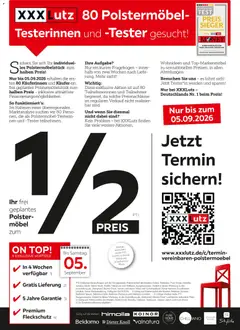 XXXLutz Polstermöbeltesterinnen und -tester gesucht! ab 29.08.2026 gültig