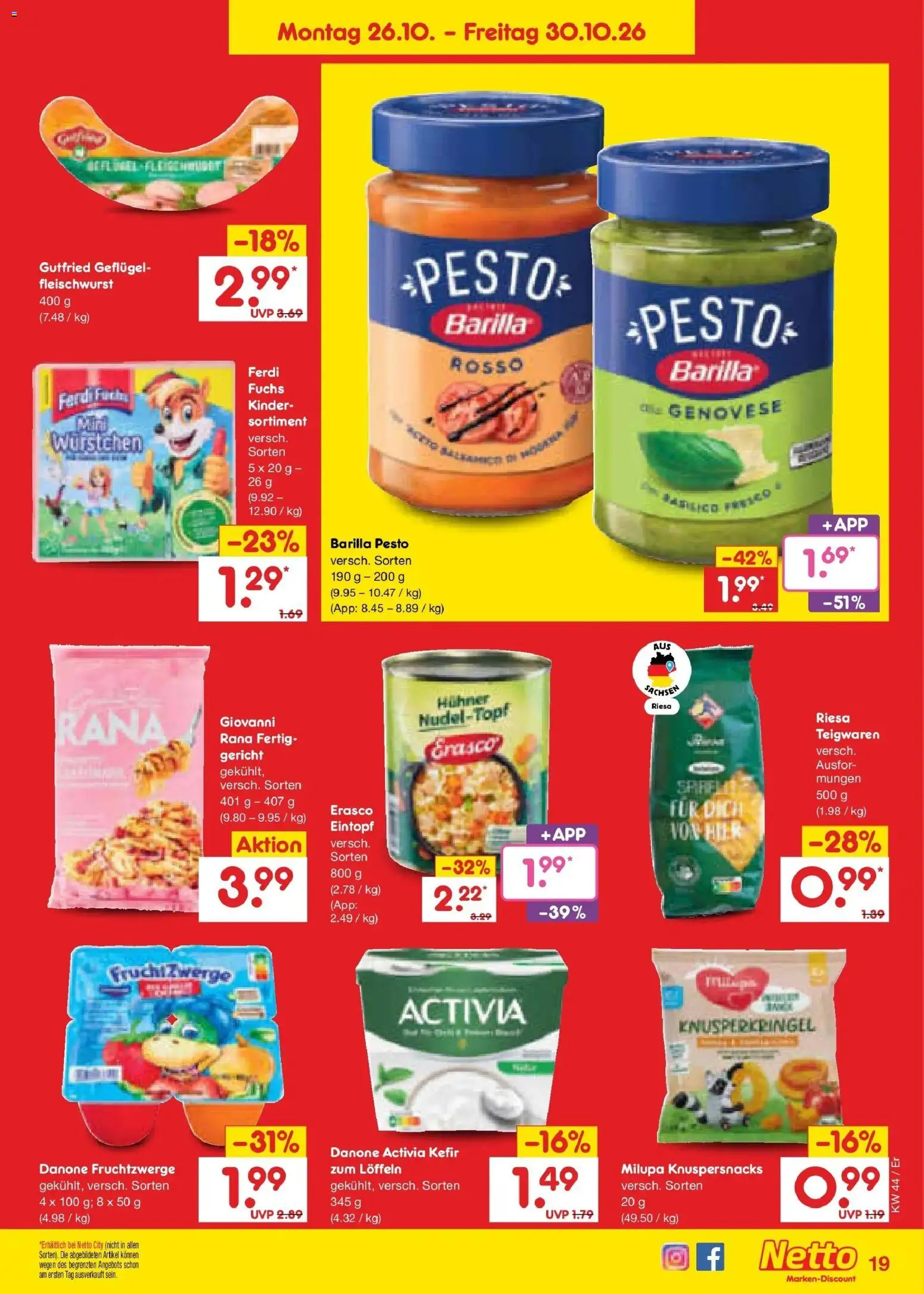 Netto Marken-Discount Prospekt Naumburg – gültig ab 26.10.2026 | Seite: 31 | Produkte: Kefir, Danone activia, Barilla, Barilla pesto