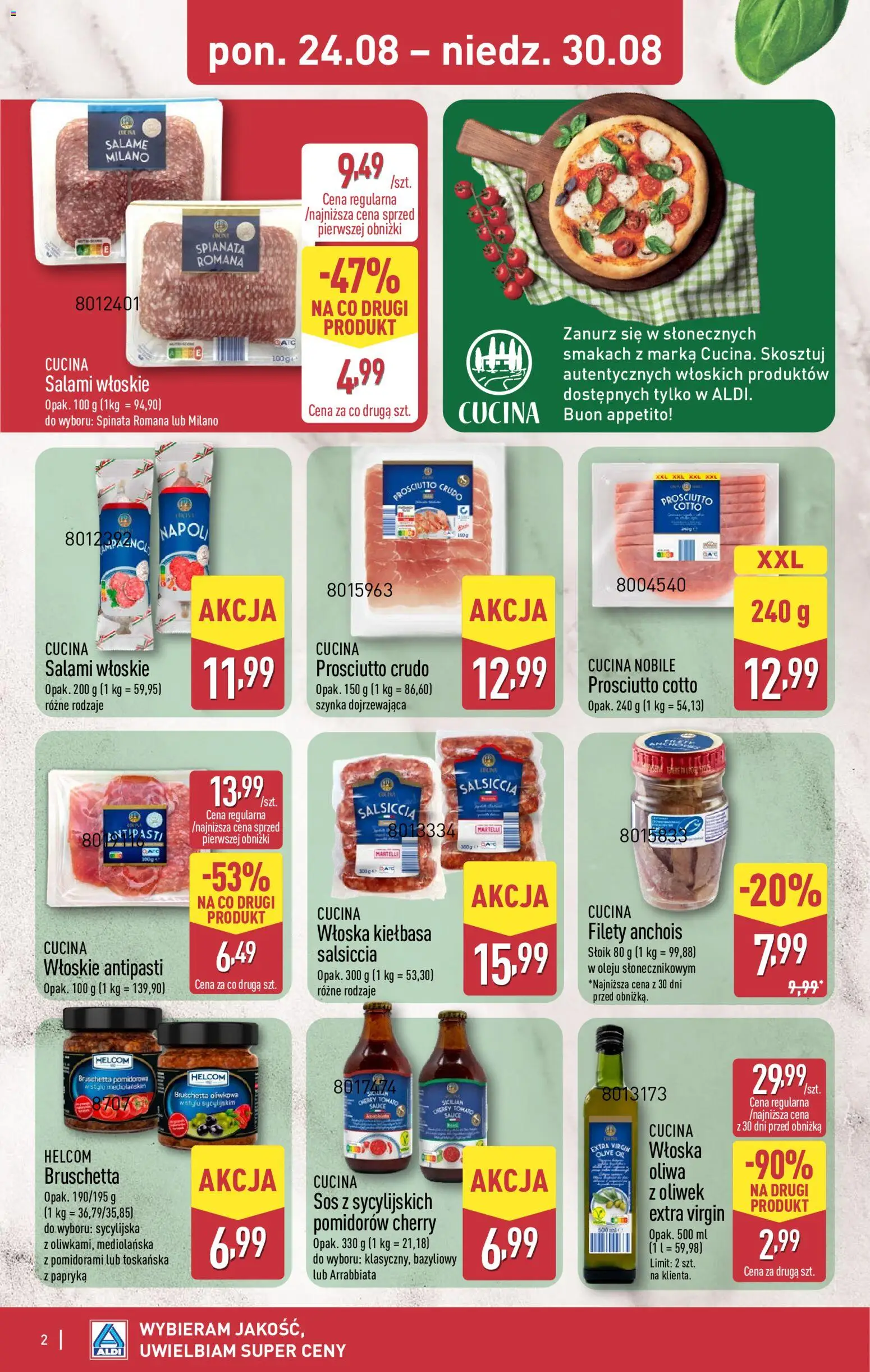 Aldi Polsko leták - Pełna oferta od 24.08.2026 | Strana: 2 | Produkty: Prosciutto crudo, Bruschetta, Salsiccia, Cotto
