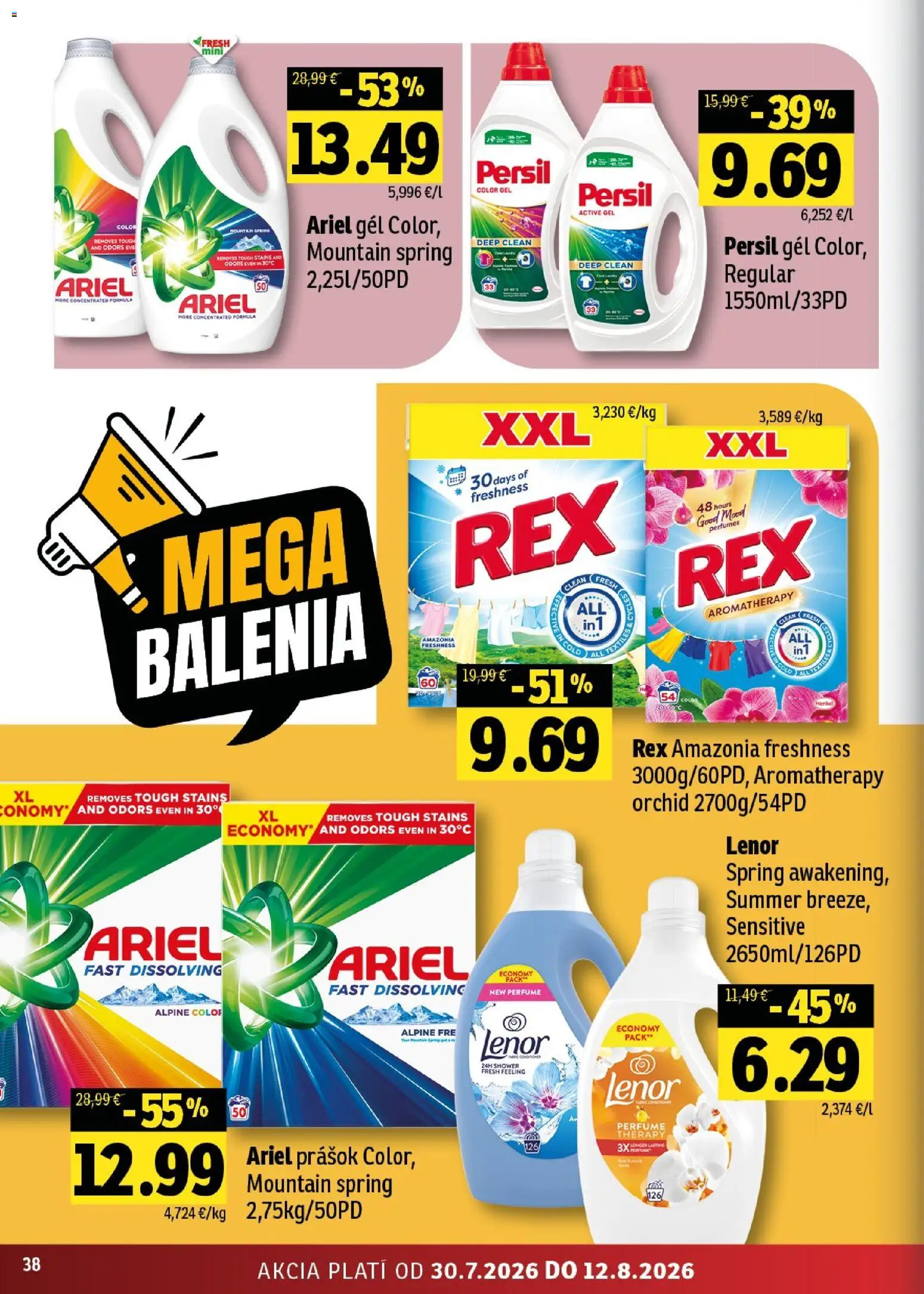 Nové Fresh akcie – leták je platný od 30.07.2026 | Strana: 38 | Produkty: Persil, Ariel, Lenor