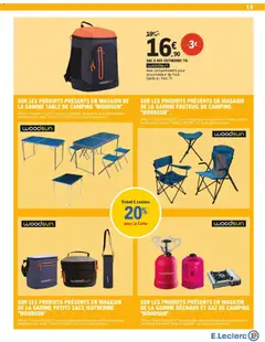 E.Leclerc - Prévisualisation de FAUTEUIL DE CAMPING, Produits présents en magasin de la gamme fauteuil de camping "Woodsun". valide à partir de 09.06.2026 | Page: 19 | Produits: Sac, Fauteuil, Table, Sac à dos