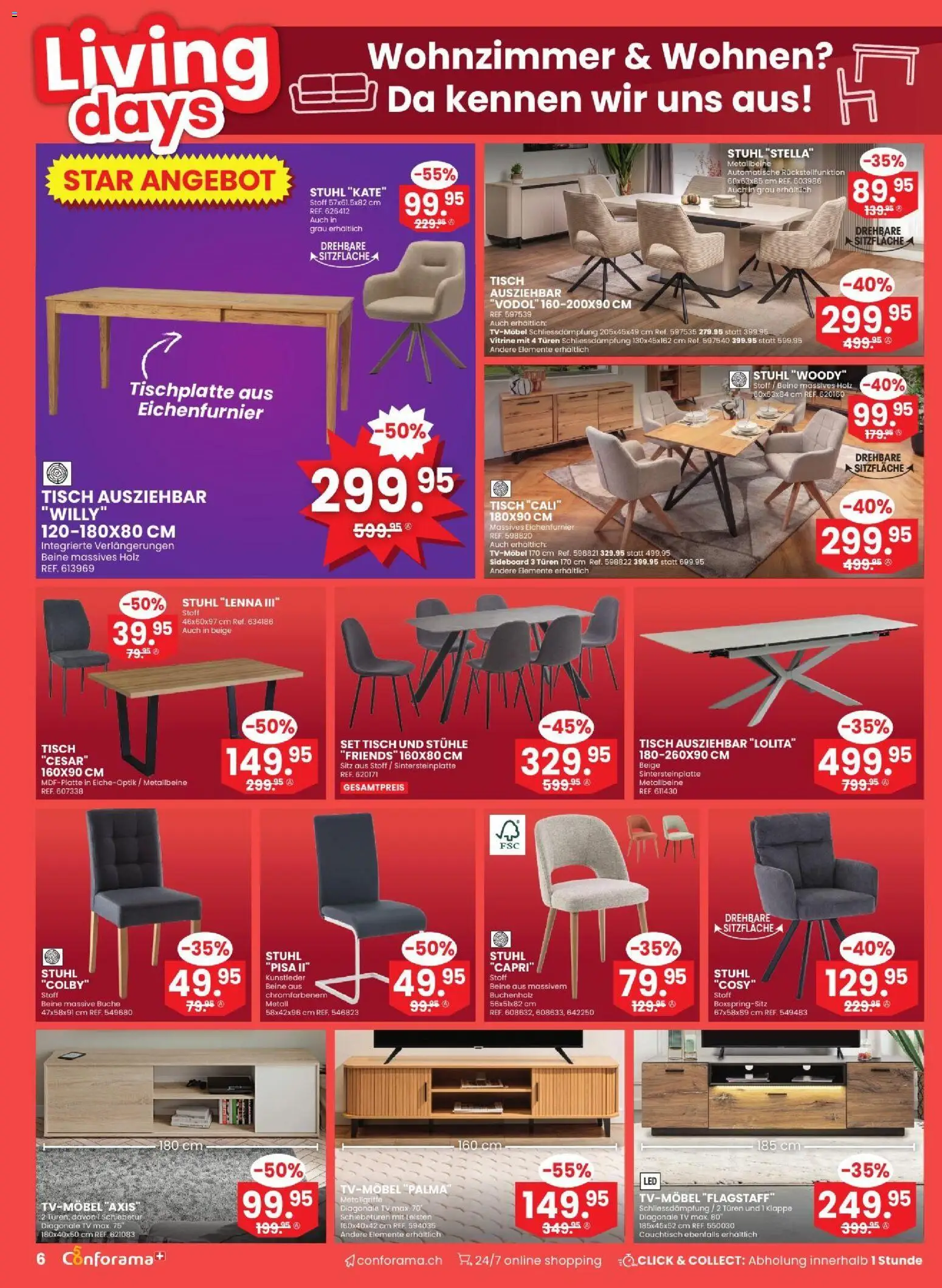 Conforama aktionen – gültig ab 28.10.2026 | Seite: 6 | Produkte: Tisch, Couchtisch, Stuhl, Sideboard