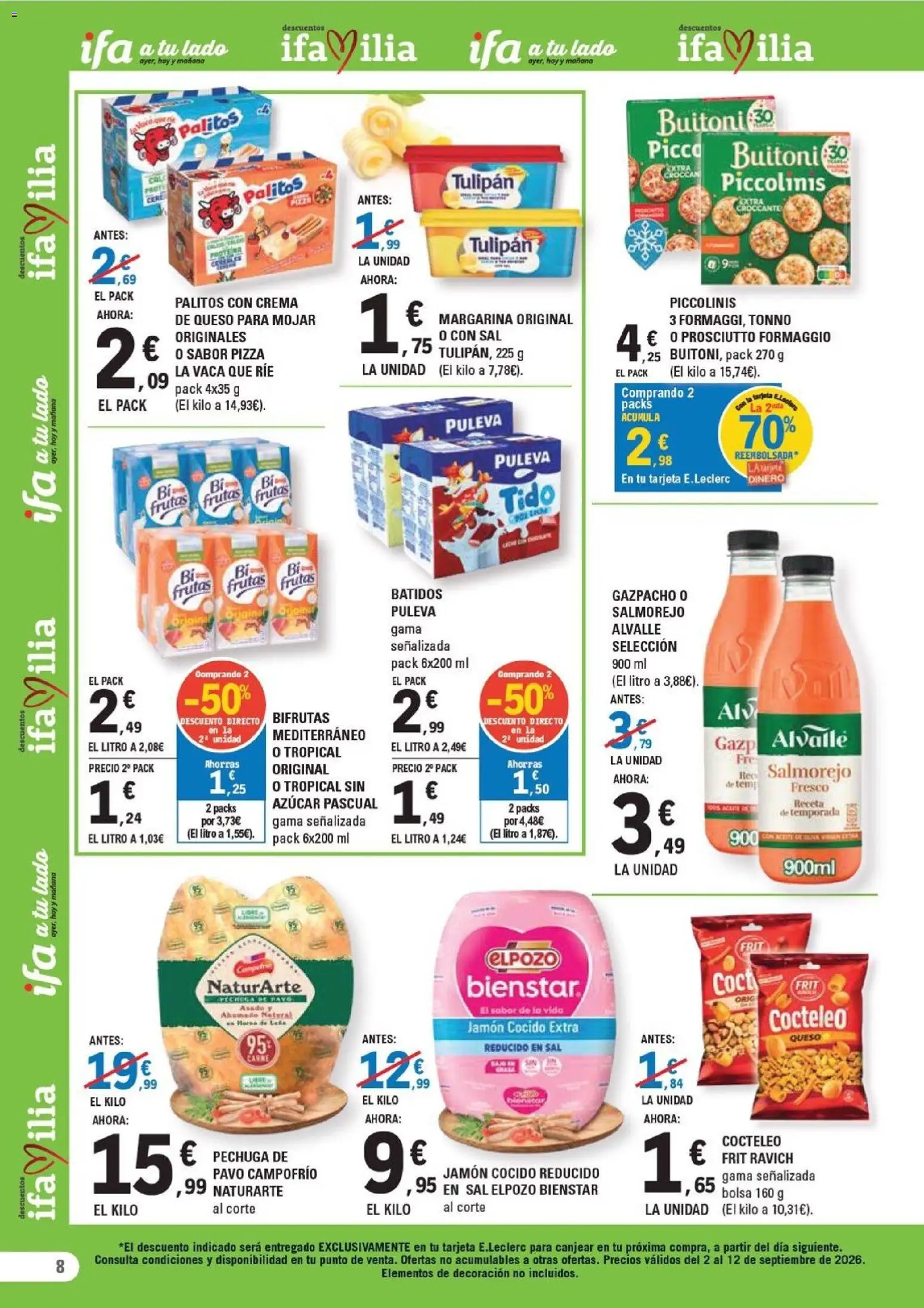 E.Leclerc folleto León │ válido desde el 02/09/2026 | Página: 8 | Productos: Jamón, Pizza, Crema, Margarina