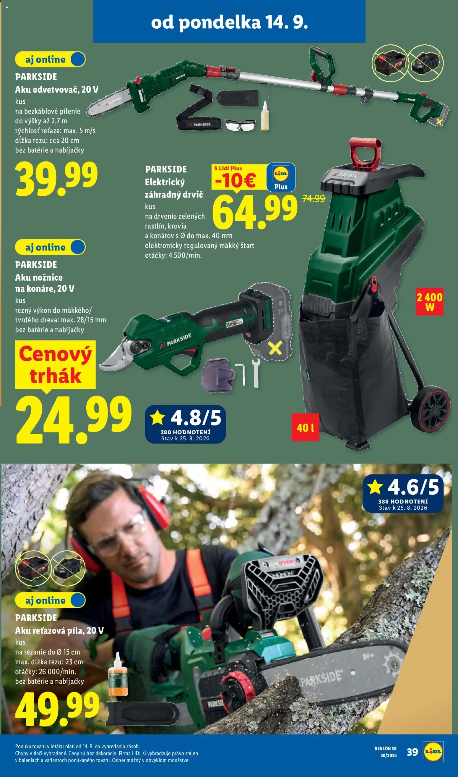 Nové Lidl akcie – leták je platný od 14.09.2026 | Strana: 55 | Produkty: Drvič, Aku, Parkside, Parkside aku