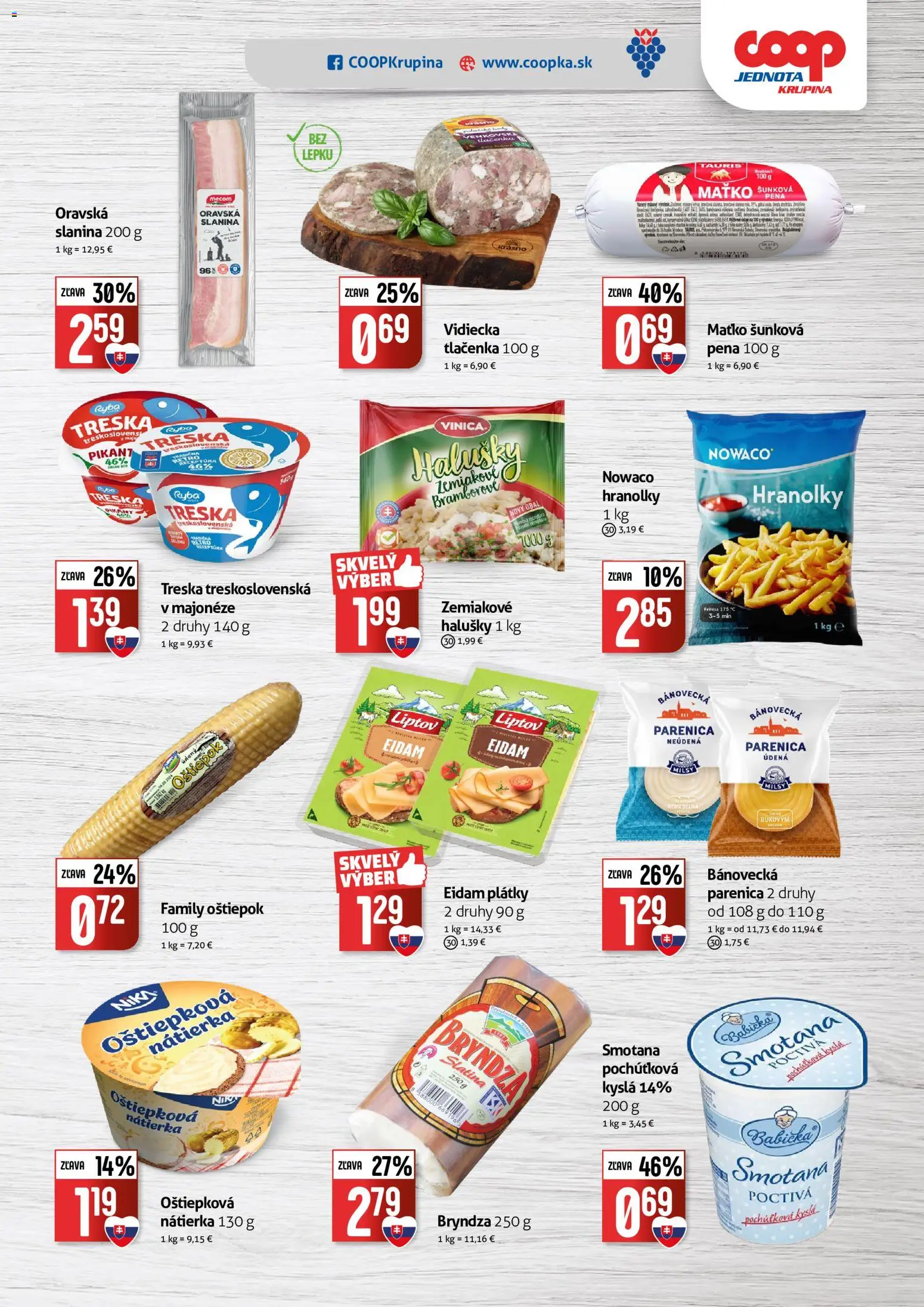 Nové COOP Jednota akcie – leták je platný od 14.10.2026 | Strana: 3 | Produkty: Eidam, Bryndza, Tlačenka, Treska