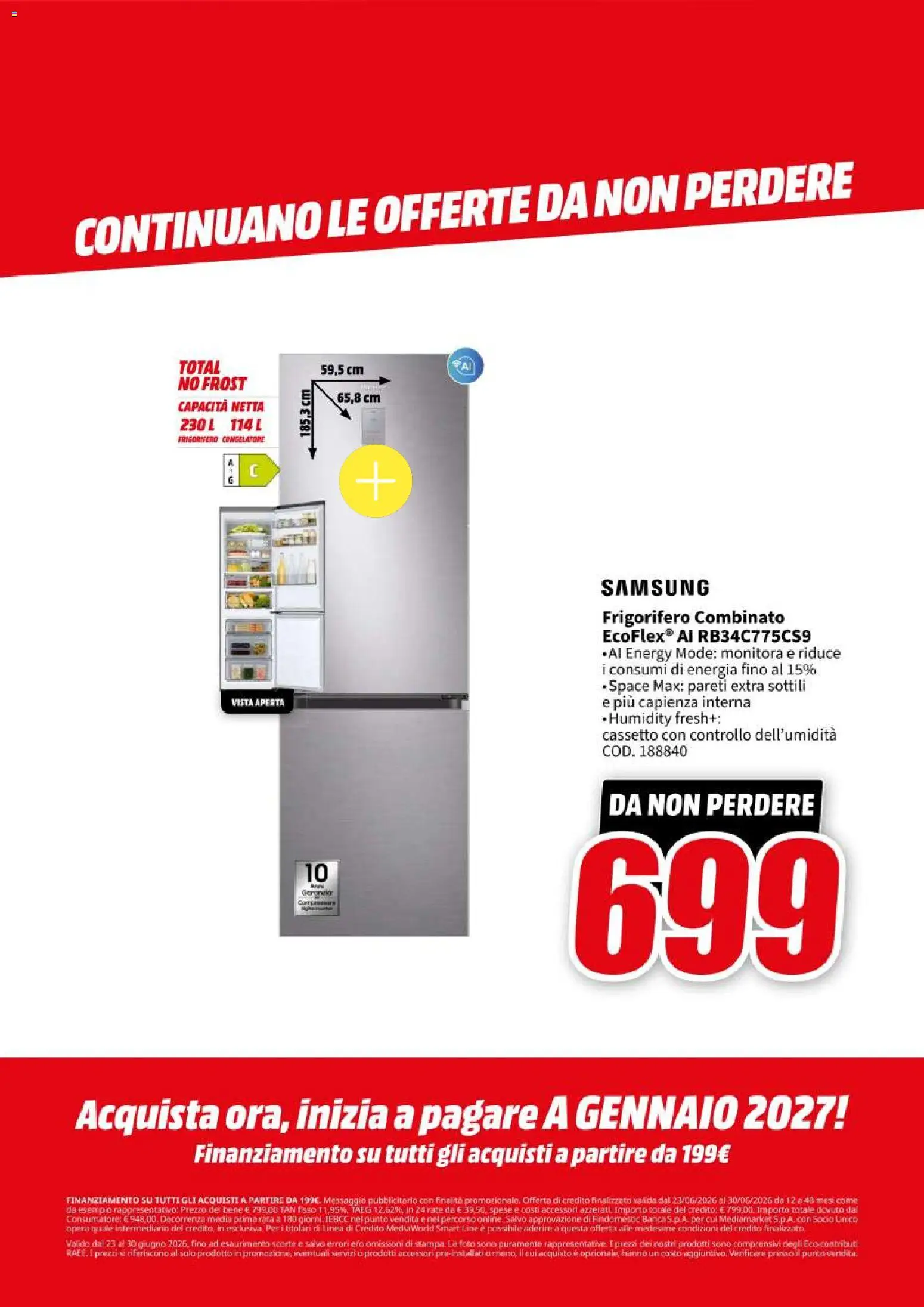 Volantino Media World del 23/06/2026 | Pagina: 58 | Prodotti: Frigorifero, Congelatore, Frigorifero combinato, Samsung