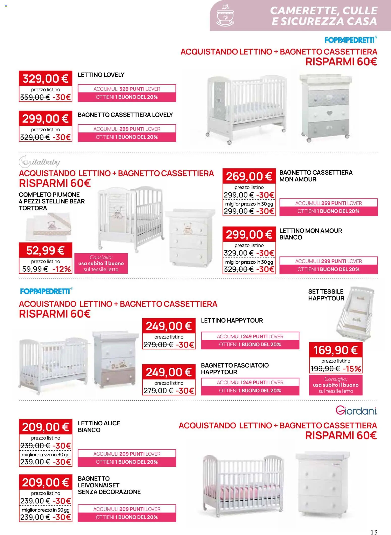 Volantino Prenatal del 12.03.2026 | Pagina: 13 | Prodotti: Lettino, Letto, Cassettiera, Fasciatoio