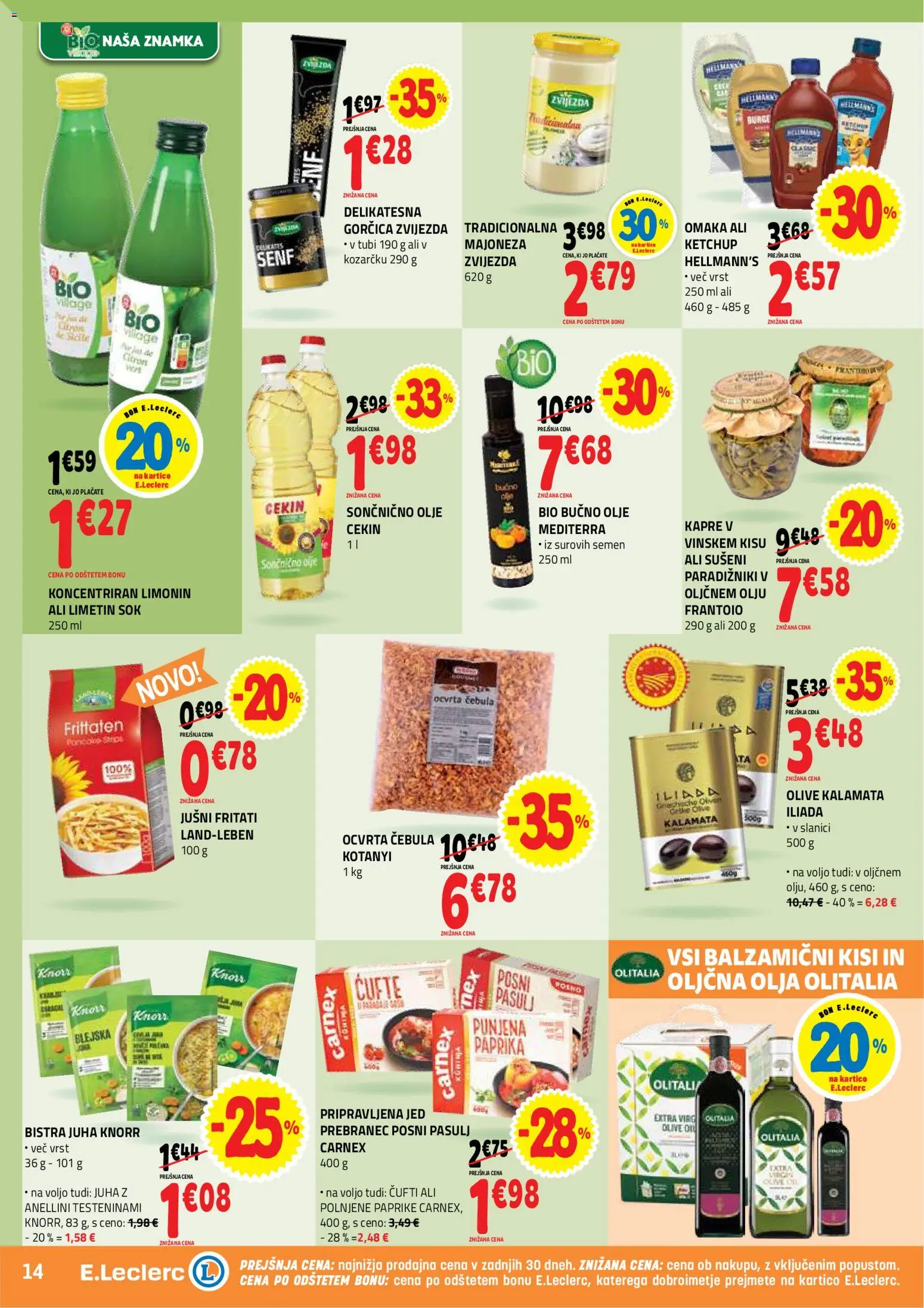 Novi E.leclerc katalog ponudbe – veljaven od 15.07.2026 | Stran: 14 | Izdelki: Bučno olje, Juha, Gorčica, Omaka
