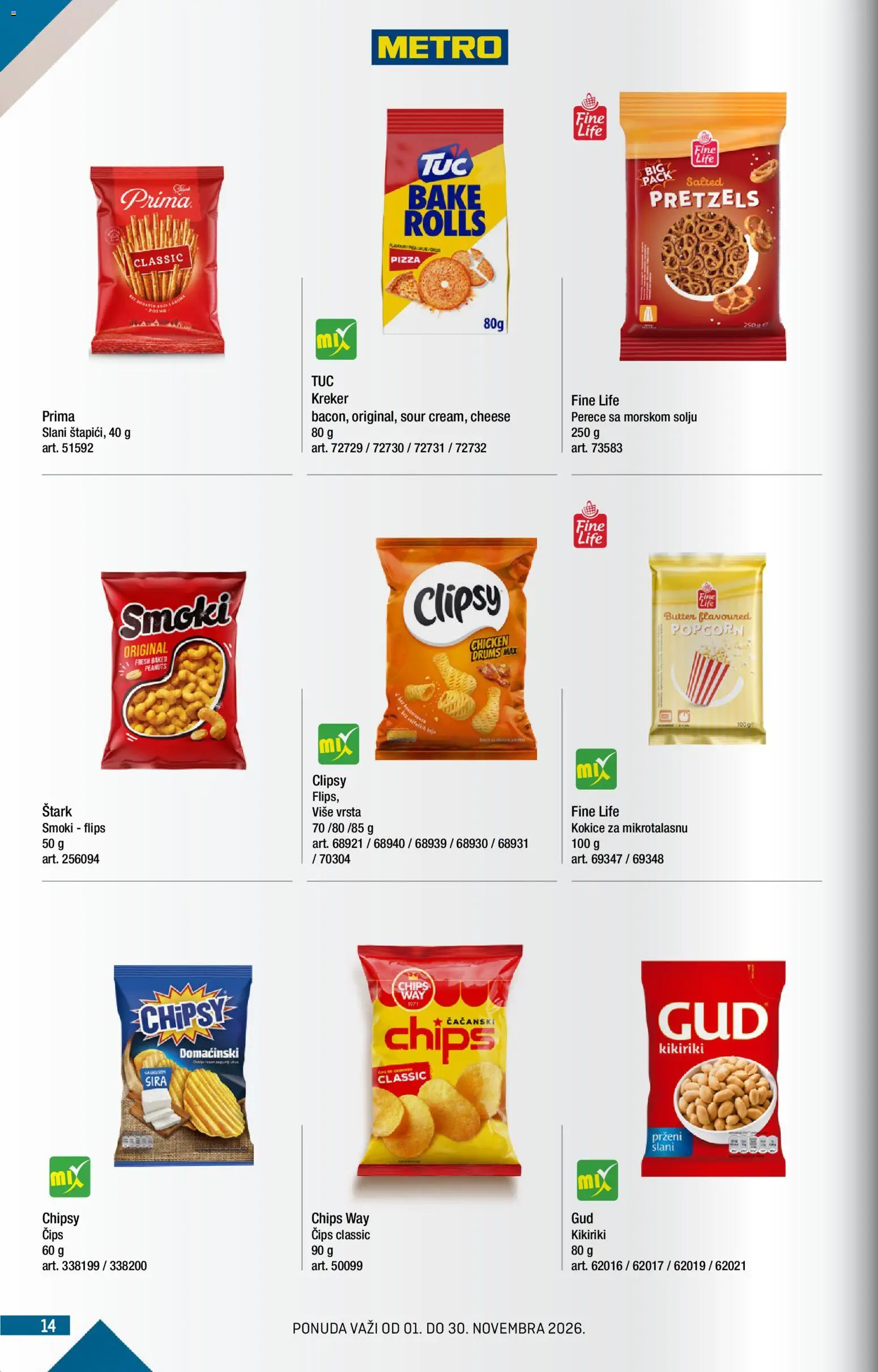 Metro katalog - važi od 01.11.2026 | Strana: 14 | Proizvode: Čips, Smoki, Kokice, Kikiriki