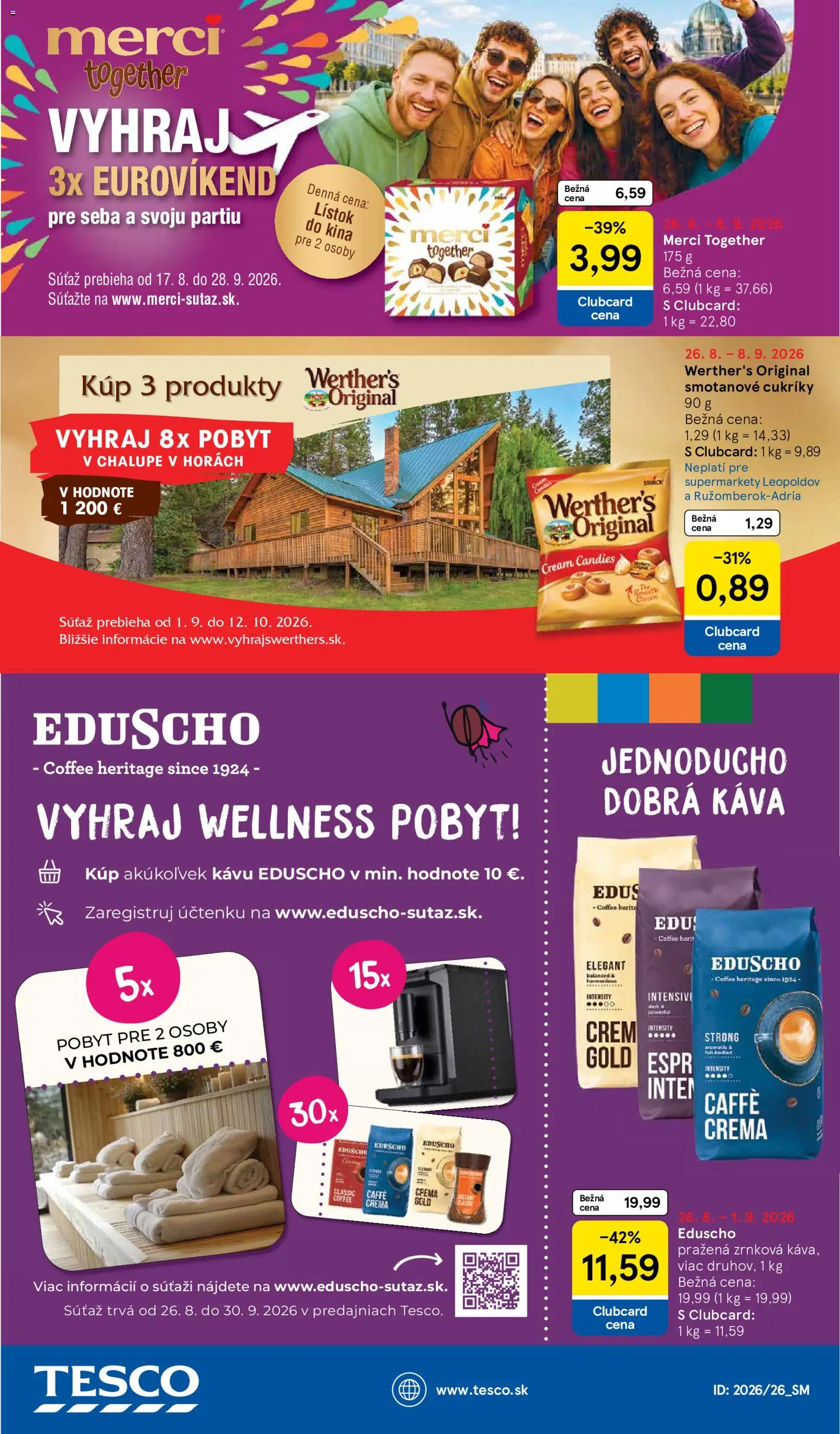 Nové Tesco akcie – leták je platný od 26.08.2026 | Strana: 38 | Produkty: Káva, Merci, Cukríky
