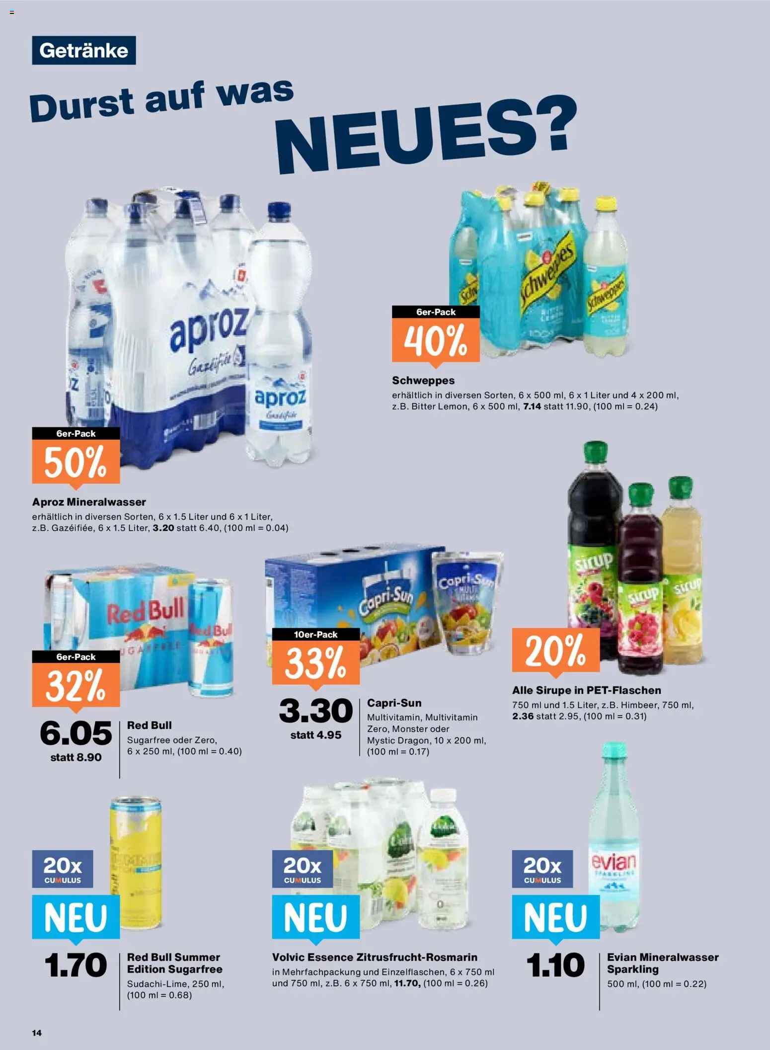 Migros aktionen – gültig ab 18.06.2026 | Seite: 14 | Produkte: Red bull, Sirup, Mineralwasser