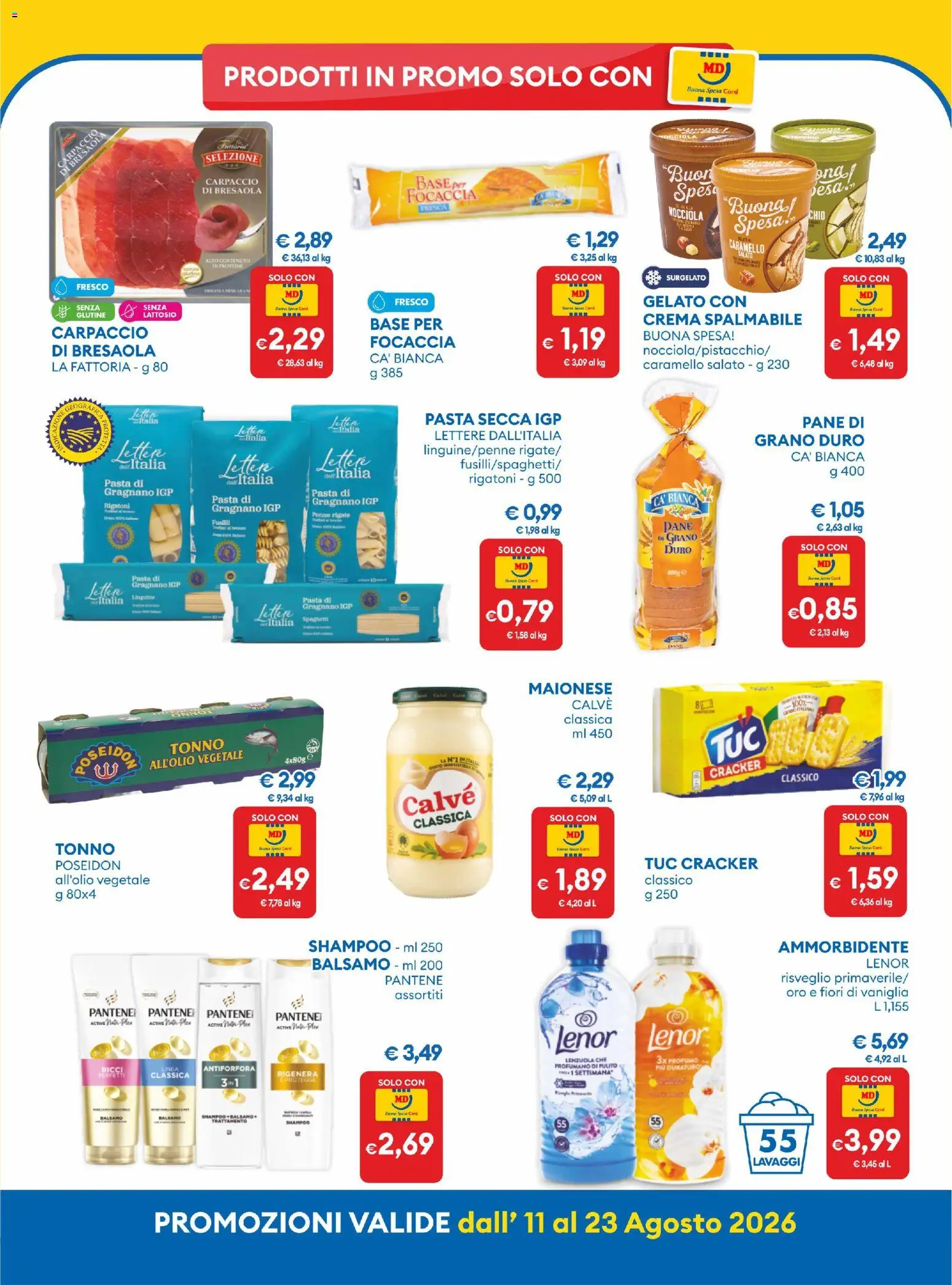 Volantino MD Discount del 11/08/2026 | Pagina: 10 | Prodotti: Pane, Carpaccio, Lenzuola, Senza lattosio