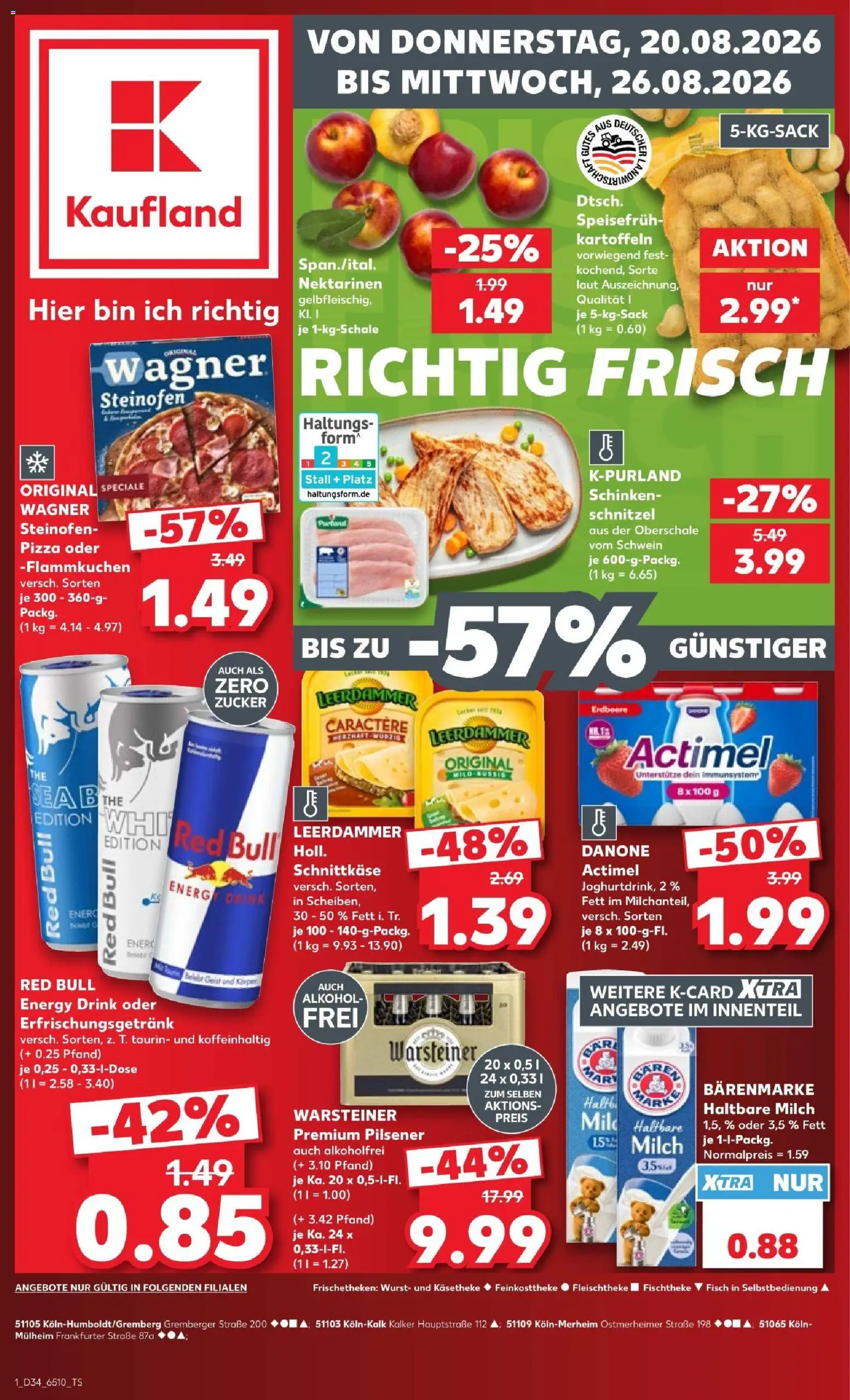 Kaufland Prospekt Köln – gültig ab 20.08.2026 | Seite: 1 | Produkte: Red bull, Energy, Leerdammer, Fisch