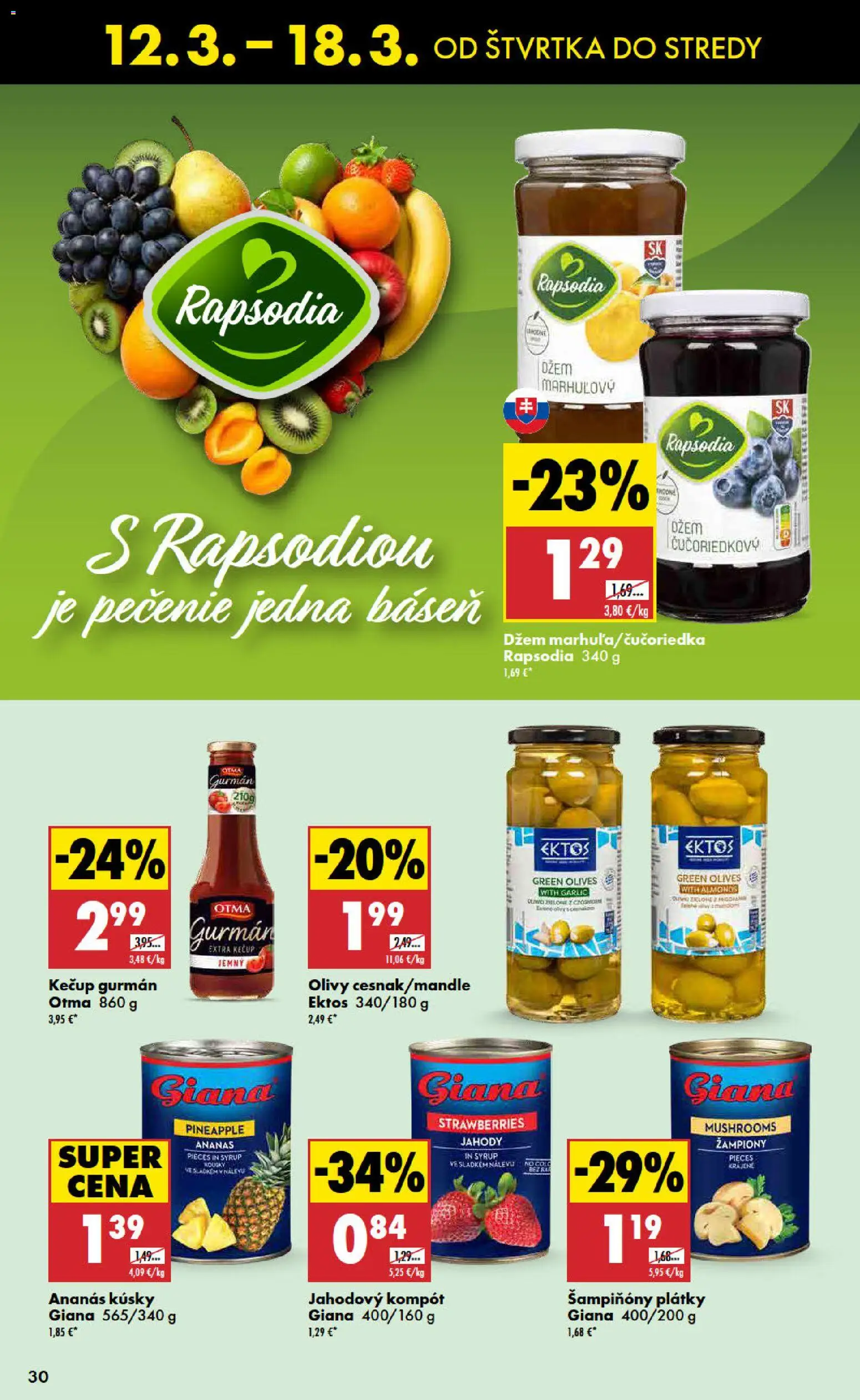 Nové Biedronka akcie – leták je platný od 12.03.2026 | Strana: 30 | Produkty: Ananás, Jahody, Kečup