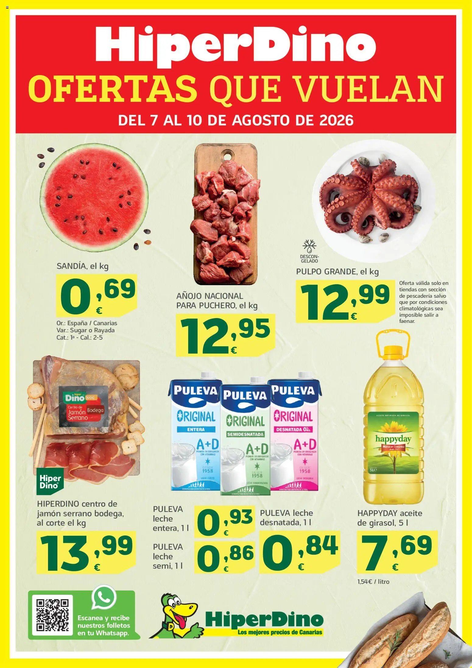 HiperDino folleto │ válido desde el 07/08/2026 | Página: 1 | Productos: Jamón serrano, Leche, Aceite, Jamón