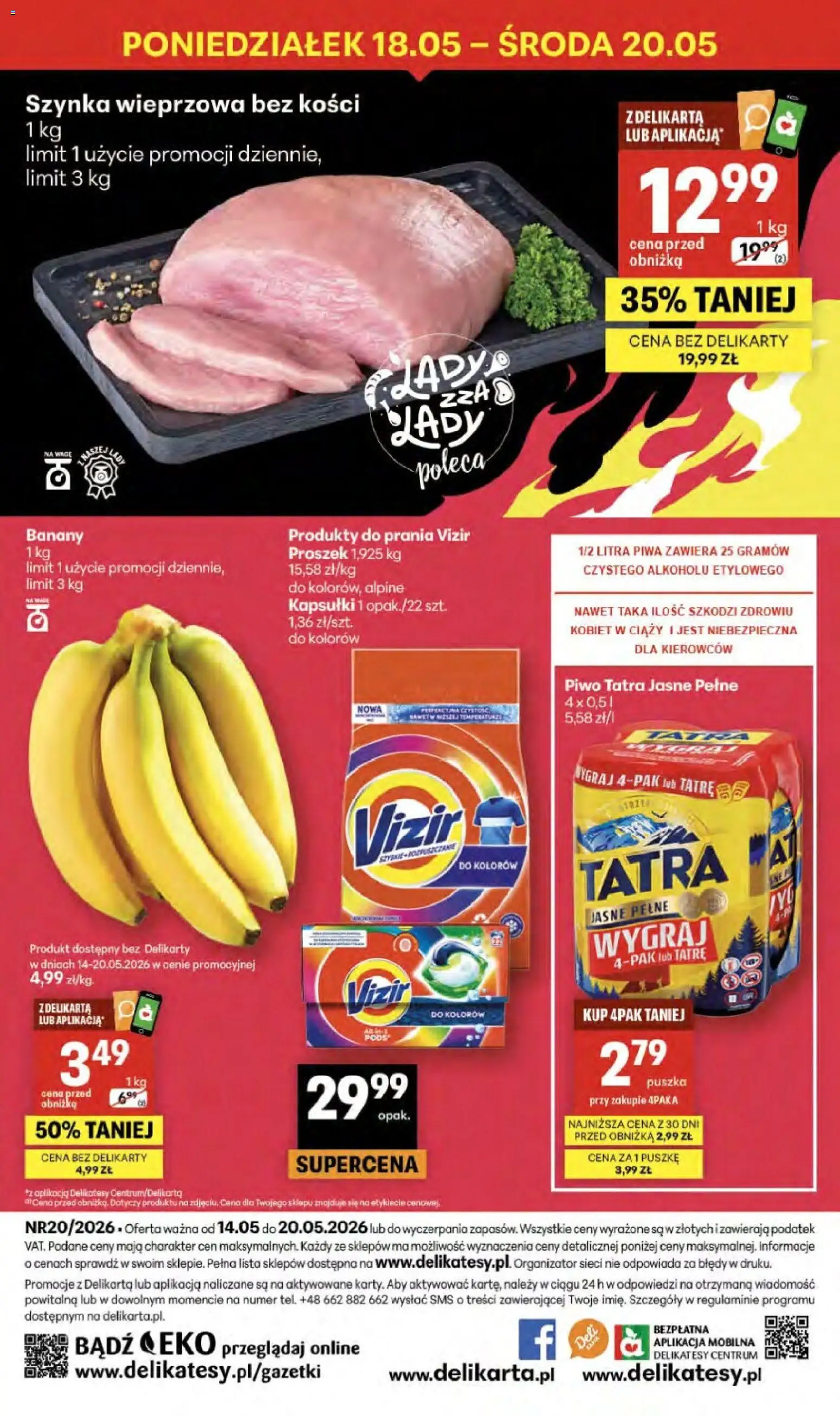 Delikatesy Centrum gazetka - Sklepy Własne od 14.05.2026 | Strona: 40 | Produkty: Szynka wieprzowa, Delikatesy, Piwo, Banany