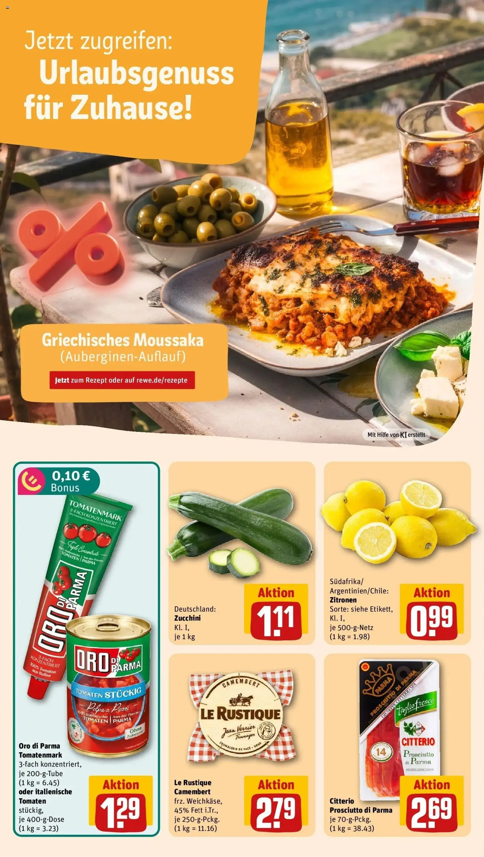 REWE Prospekt ab 31.08.2026 zum Blättern » Angebote | Seite: 4 | Produkte: Oro di parma, Camembert, Zucchini, Zitronen