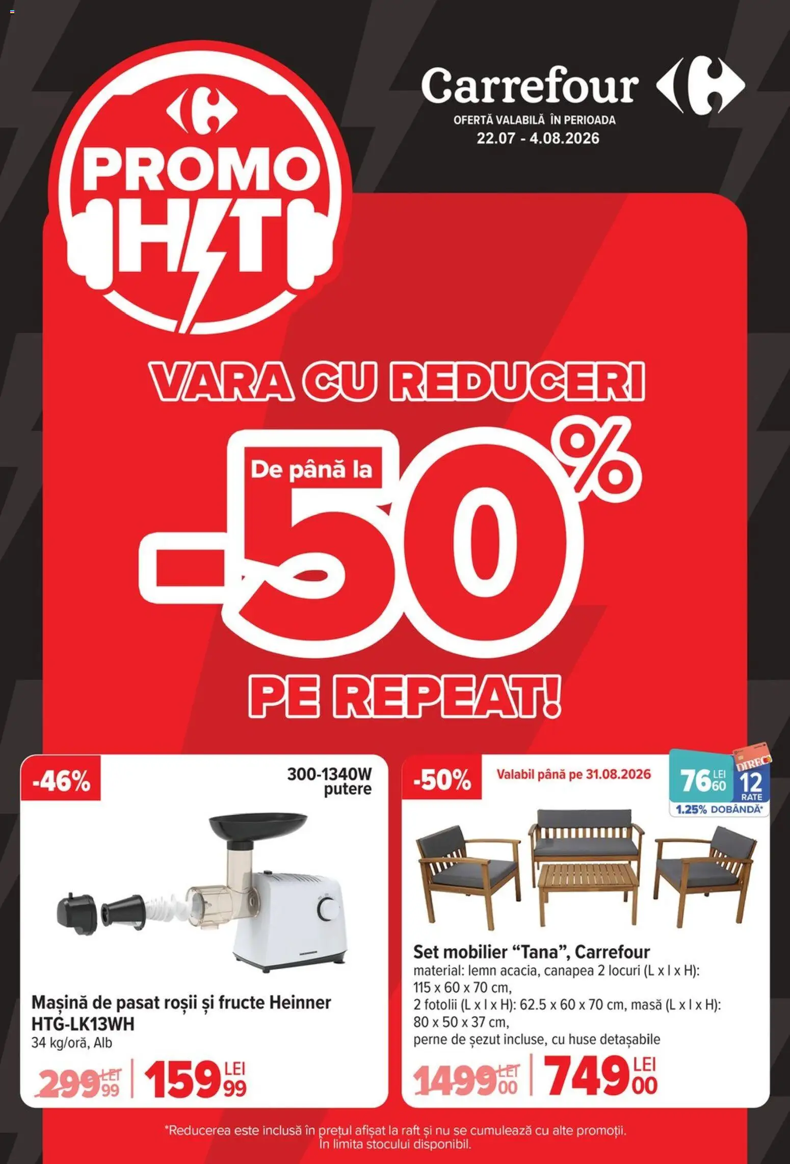 Noul catalog Carrefour – valabil de la 22.07.2026 | Pagină: 1 | Produse: Canapea, Masă, Roșii, Fructe