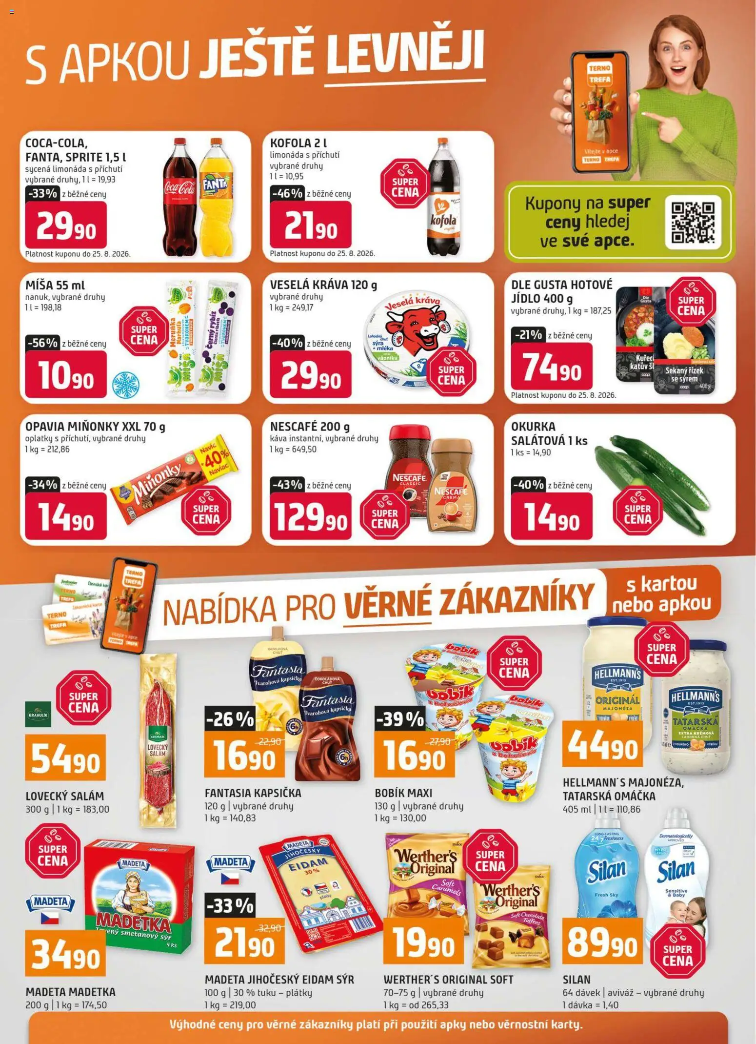 Terno leták - Nabídka pro věrné zákazníky od 12.08.2026 | Strana: 1 | Produkty: Aviváž, Káva, Coca cola, Smetanový sýr