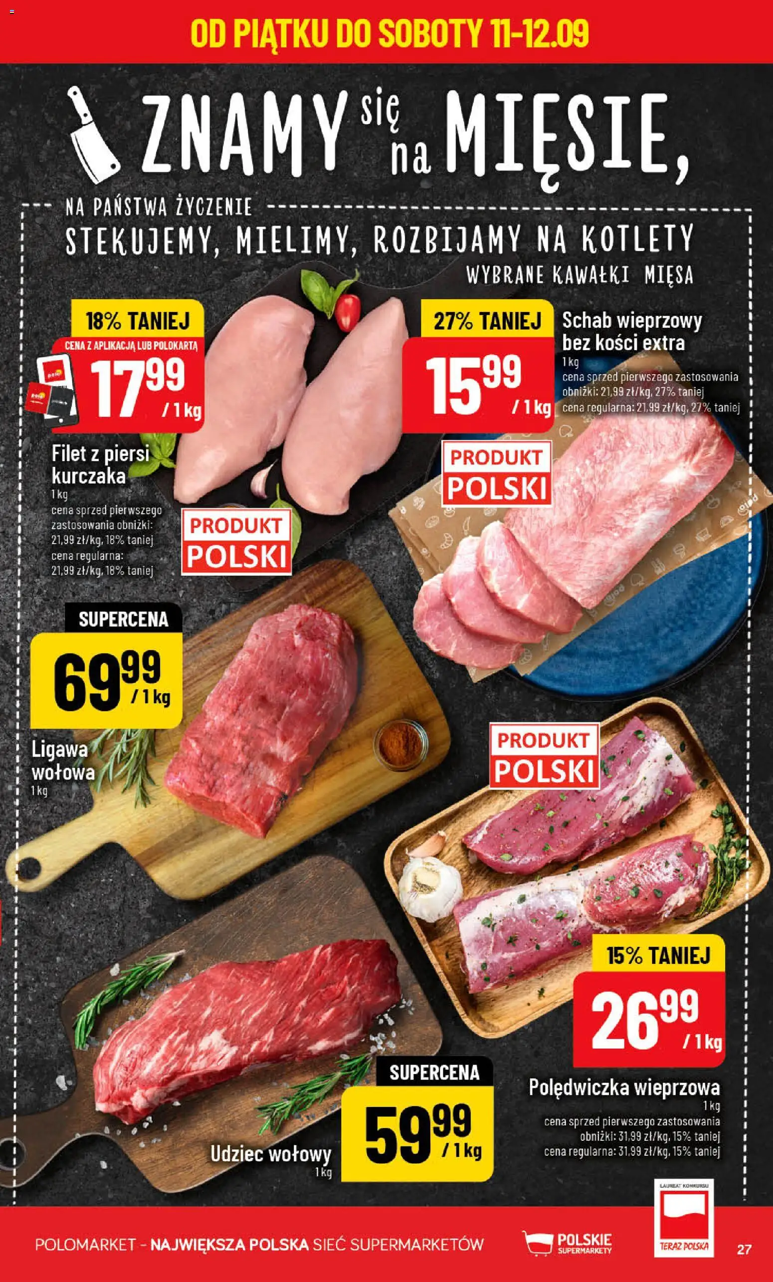 POLOmarket gazetka od 09.09.2026 | Strona: 27 | Produkty: Piersi, Udziec wołowy, Polędwiczka wieprzowa, Kotlety