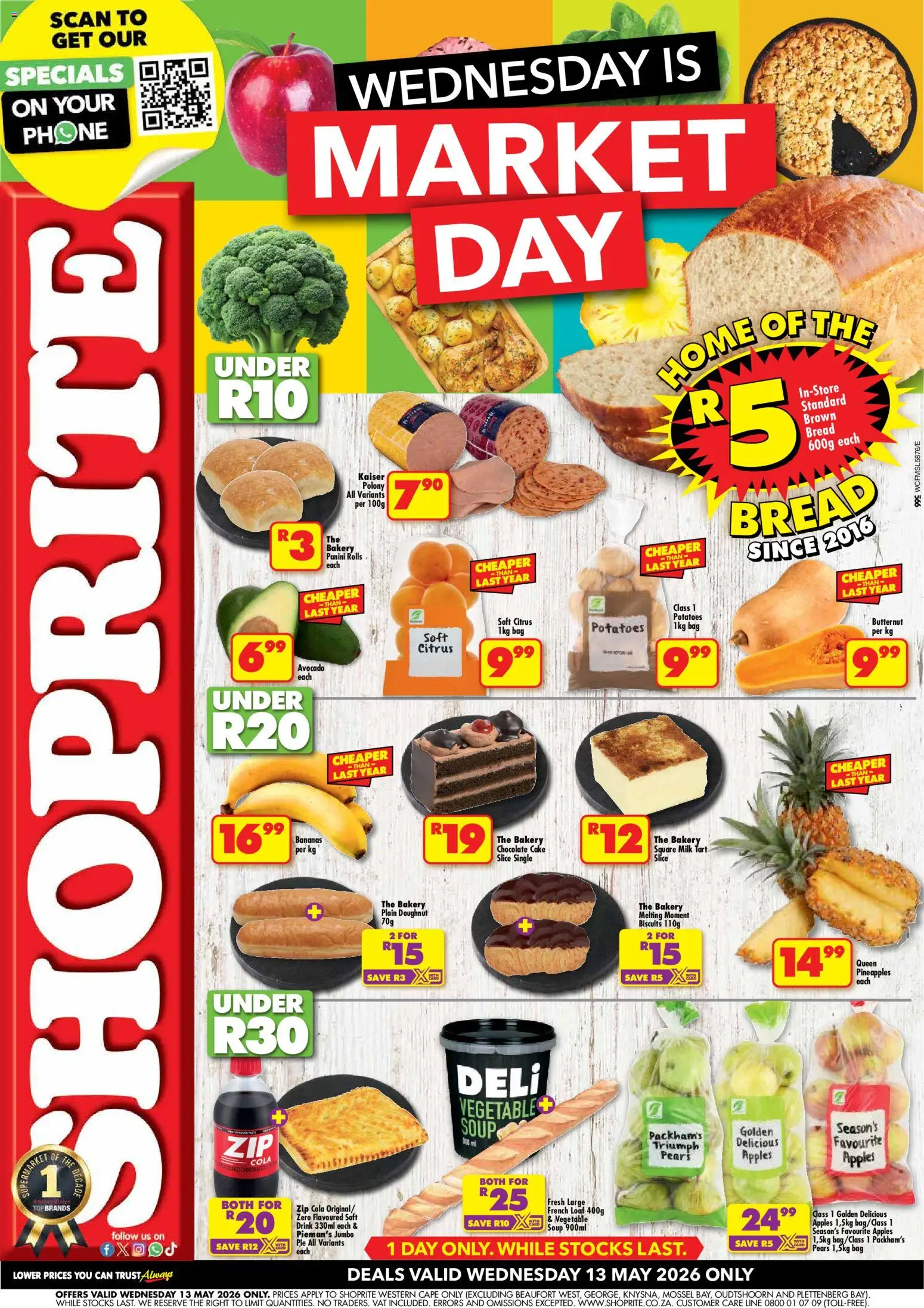 New Shoprite catalogue – valid from 13.05.2026 | Page: 1 | Products: Bakery, Polony, Chocolate, Potatoes