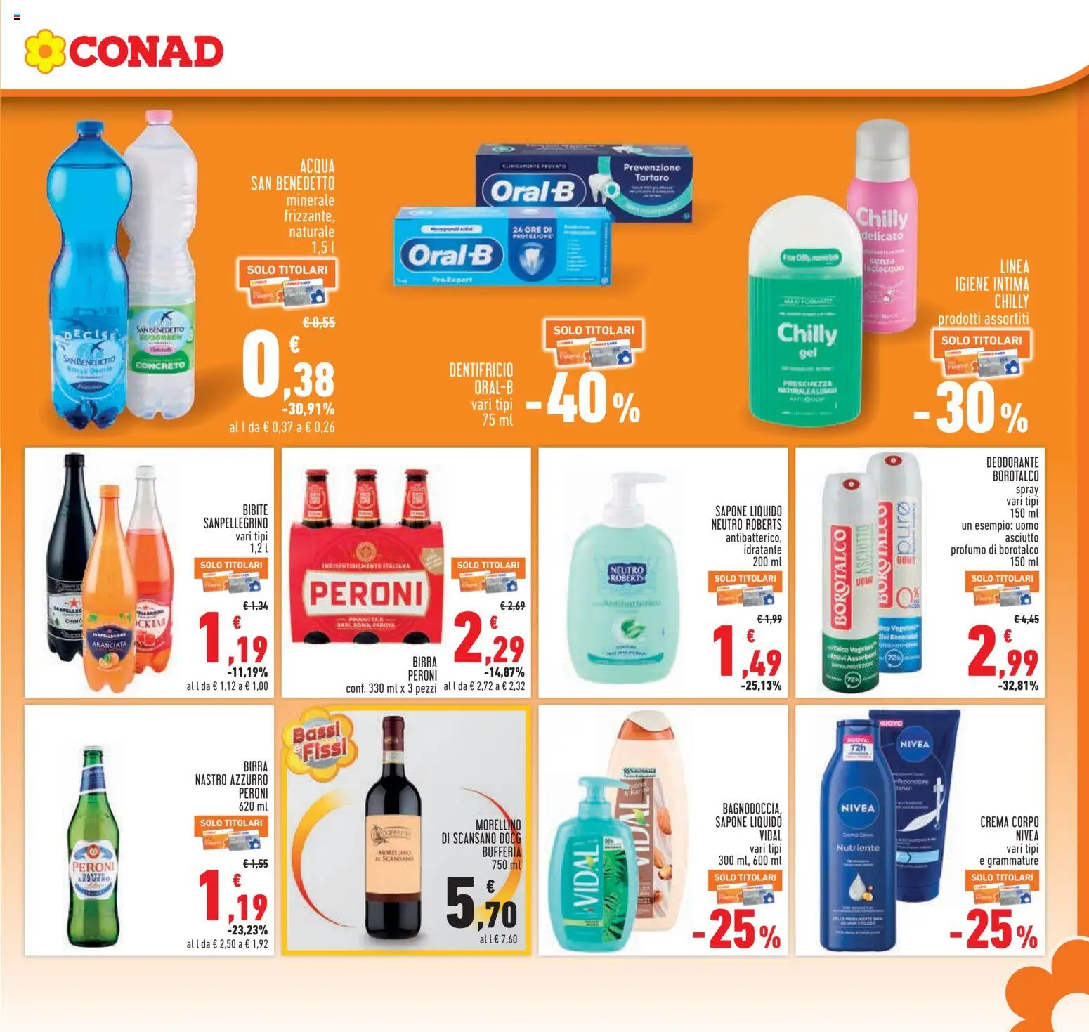 Volantino Conad del 22/10/2026 | Pagina: 21 | Prodotti: Acqua, Bibite, Birra Peroni, Profumo
