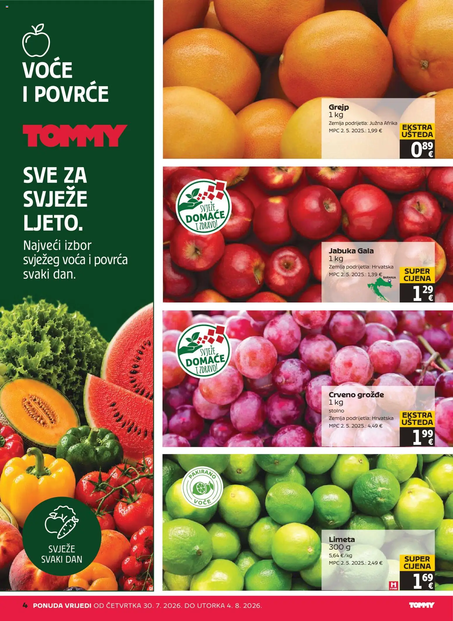 Tommy katalog | vrijedi od 30.07.2026 | Stranica: 4 | Proizvodi: Grejp, Povrće, Voće, Jabuka