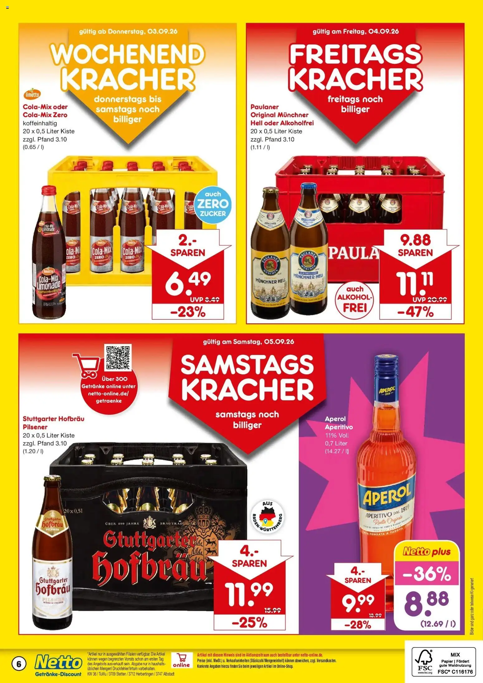 Netto Marken-Discount Prospekt Stetten Am Kalten Markt (ab 31.08.2026) » Angebote | Seite: 6 | Produkte: Bilder, Zucker, Aperol, Paulaner