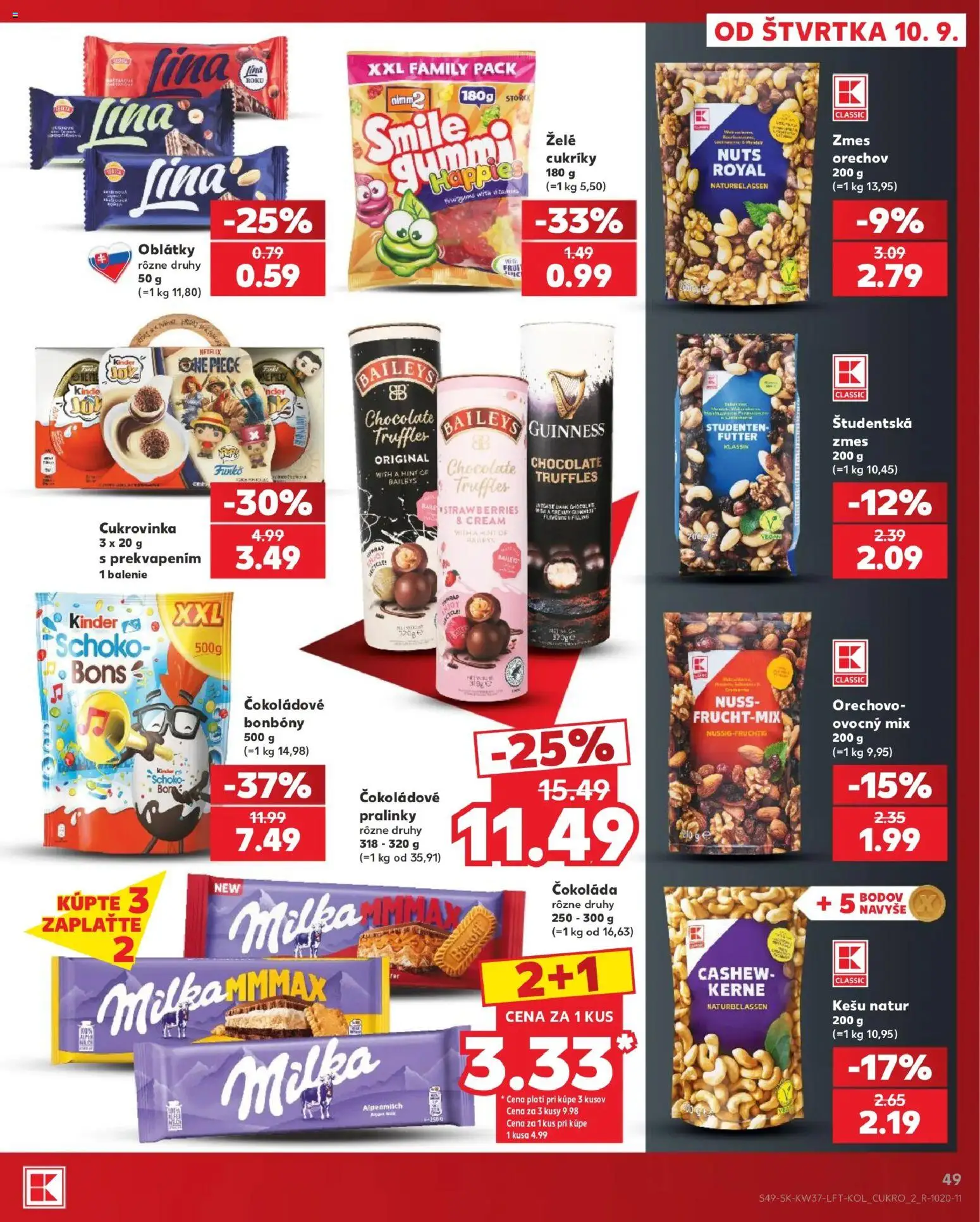 Nové Kaufland akcie – leták je platný od 10.09.2026 | Strana: 49 | Produkty: Čokoláda, Oblátky, Cukríky, Baileys