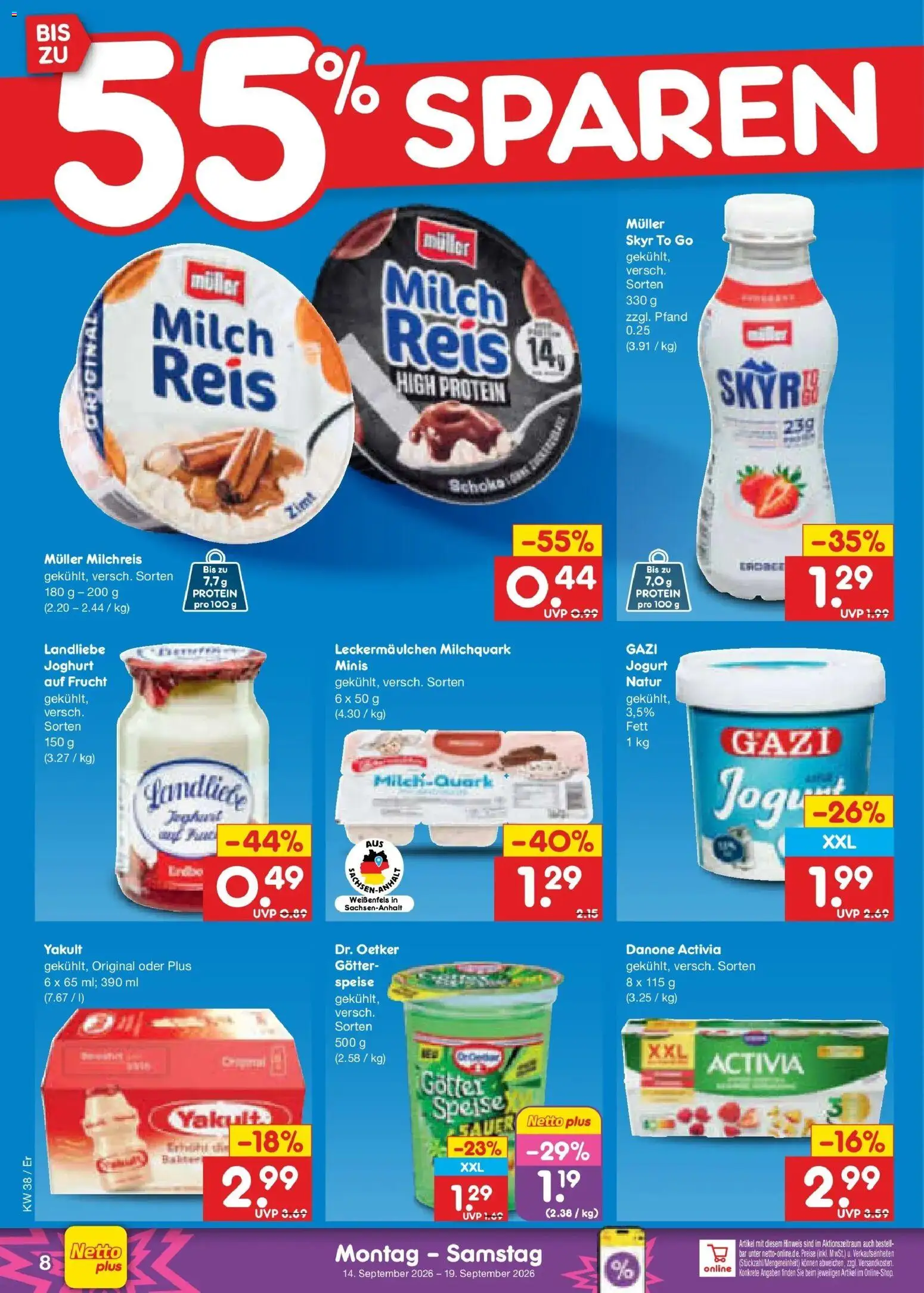Netto Marken-Discount Prospekt Naumburg – gültig ab 14.09.2026 | Seite: 10 | Produkte: Activia, Danone activia, Quark, Milch
