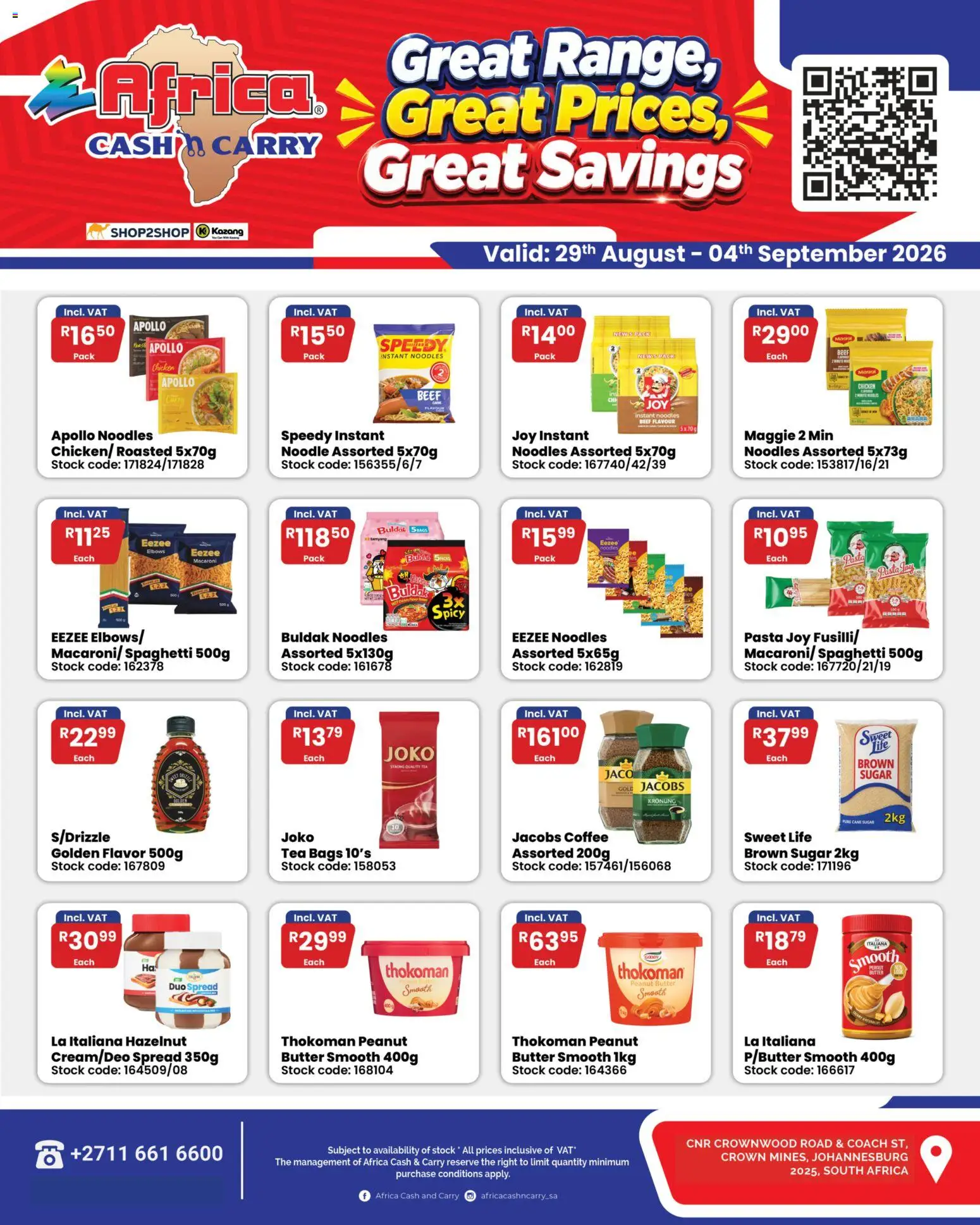 New Africa Cash & Carry catalogue – valid from 29/08/2026 | Page: 2 | Products: Tea, Peanut butter, Stock, Spaghetti