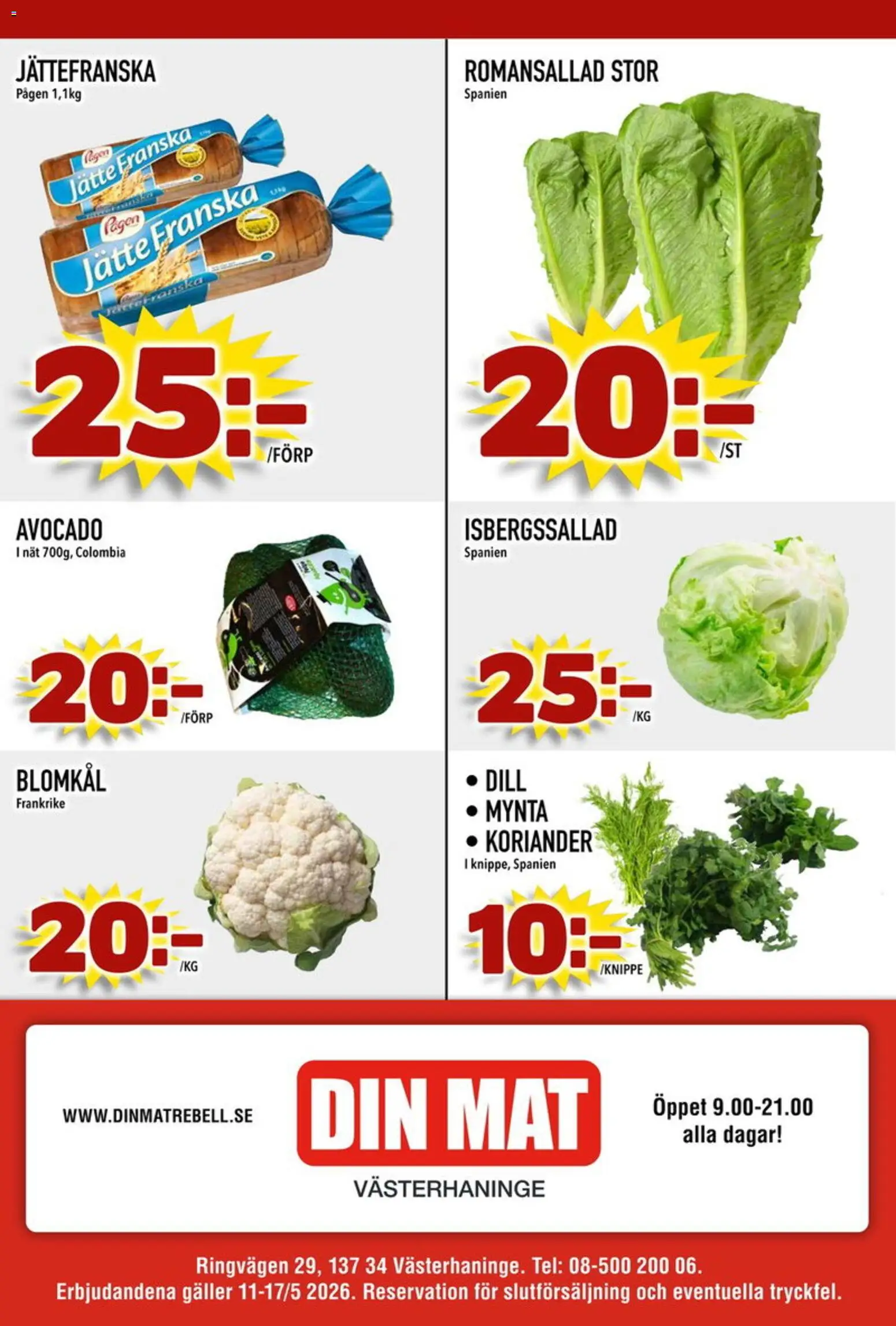 Din Mat reklamblad aktuell från 11.05.2026 | Sida: 8 | Produkter: Galler, Romansallad, Blomkål, Koriander