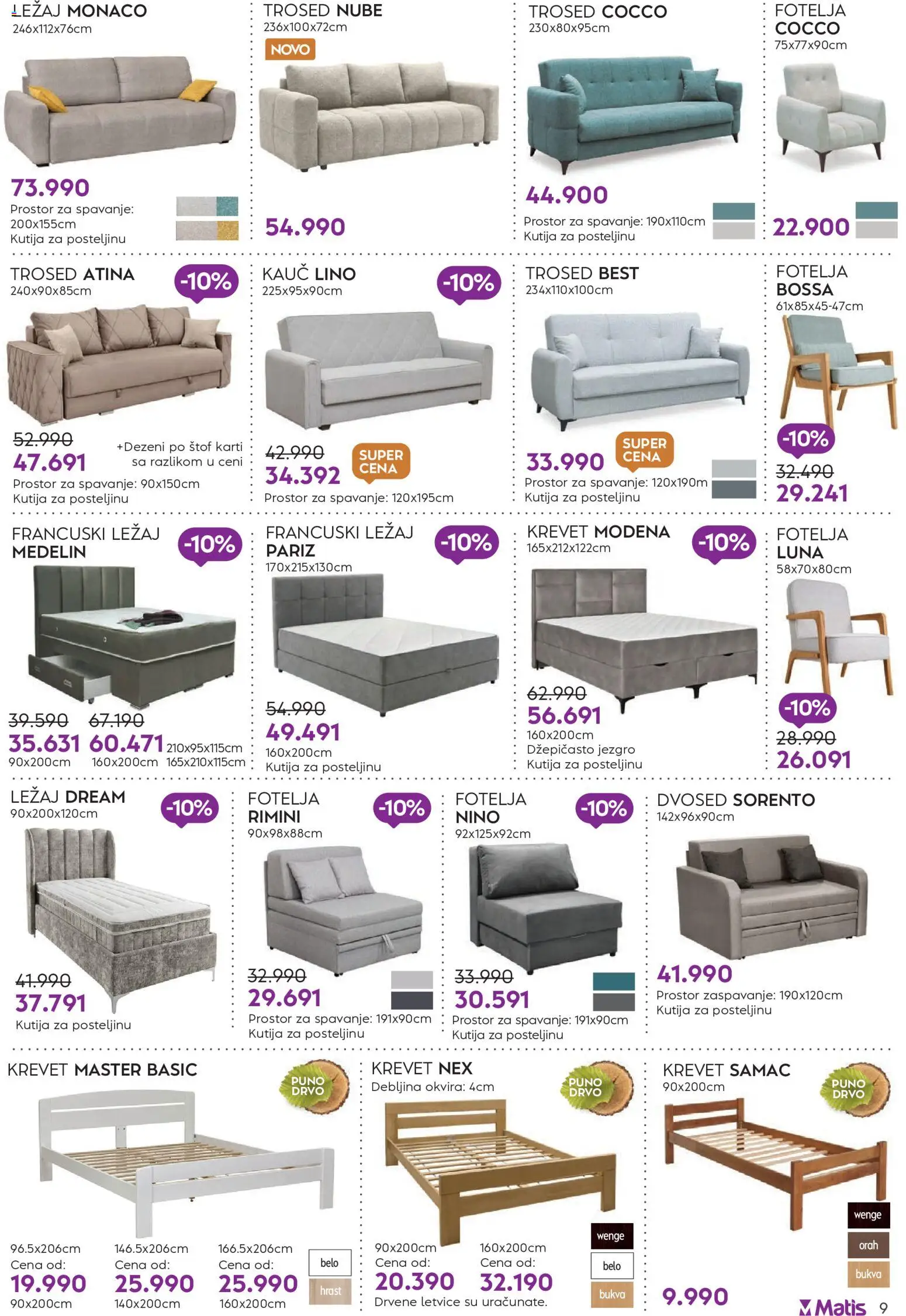 Matis katalog - važi od 01.07.2026 | Strana: 9 | Proizvode: Kauč, Kutija, Francuski ležaj, Dvosed