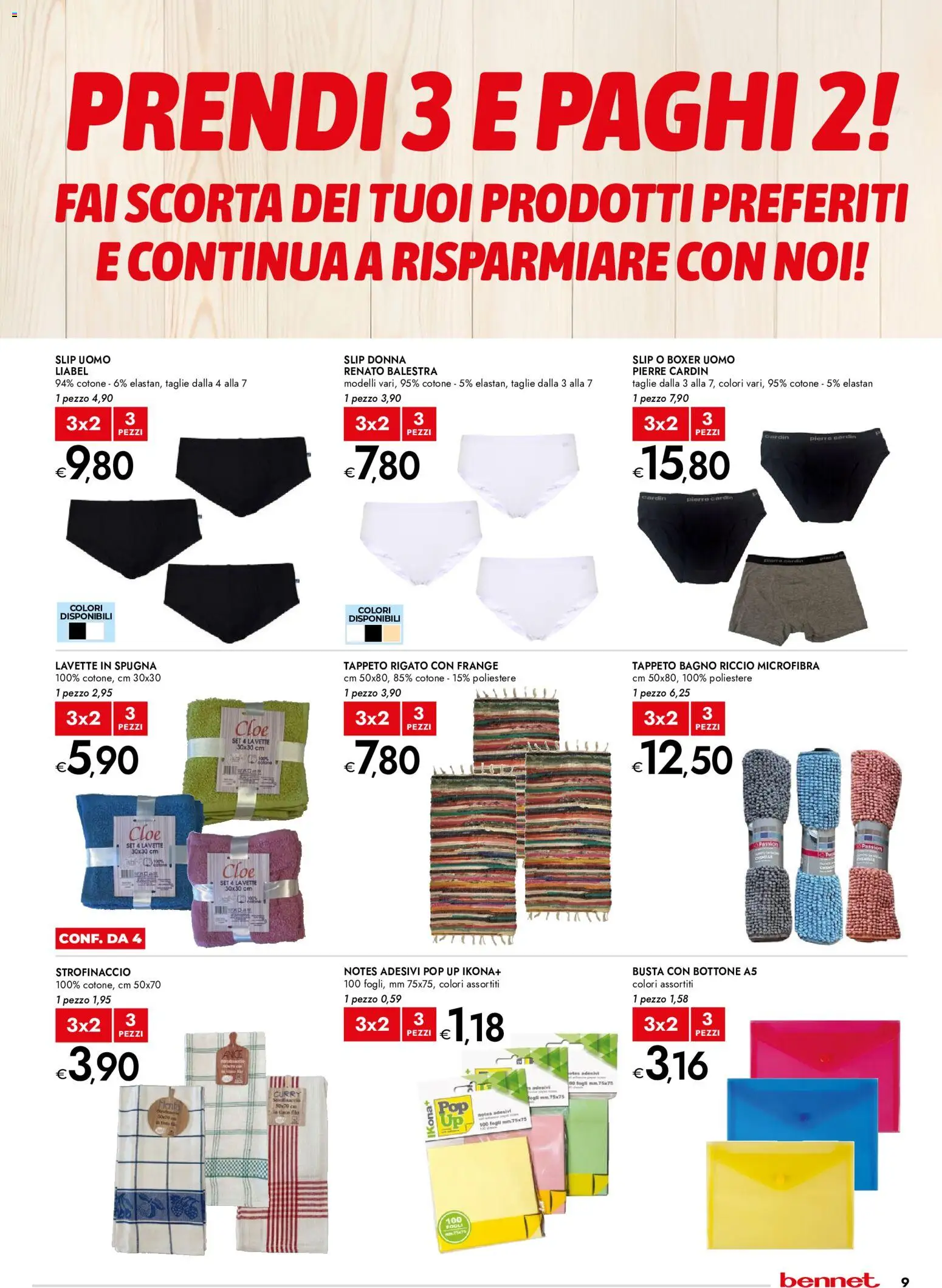 Volantino bennet del 28.05.2026 | Pagina: 9 | Prodotti: Spugna, Slip, Boxer, Tappeto
