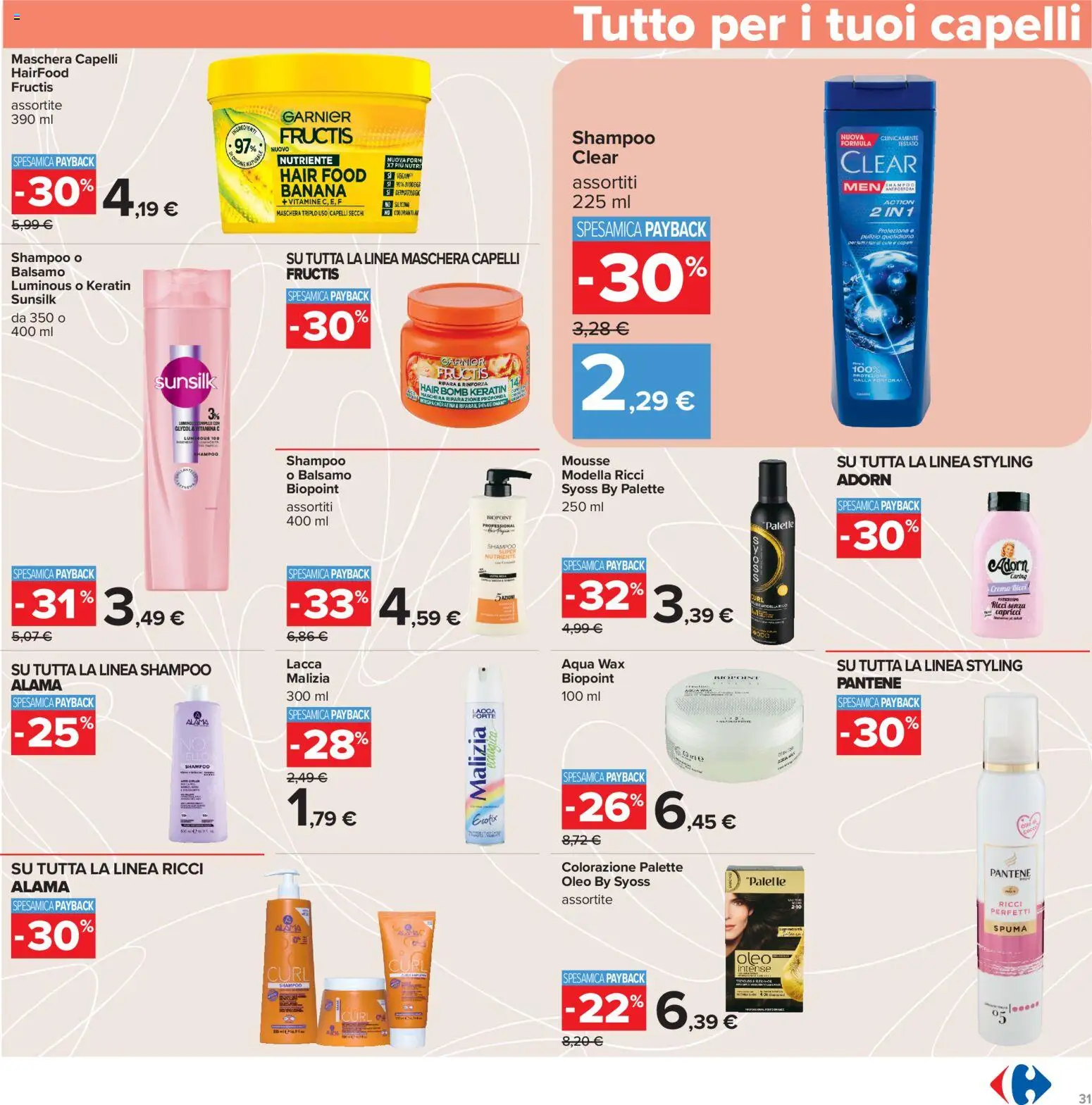 Volantino Carrefour del 04/09/2026 | Pagina: 31 | Prodotti: Shampoo, Balsamo, Maschera, Ingredienti