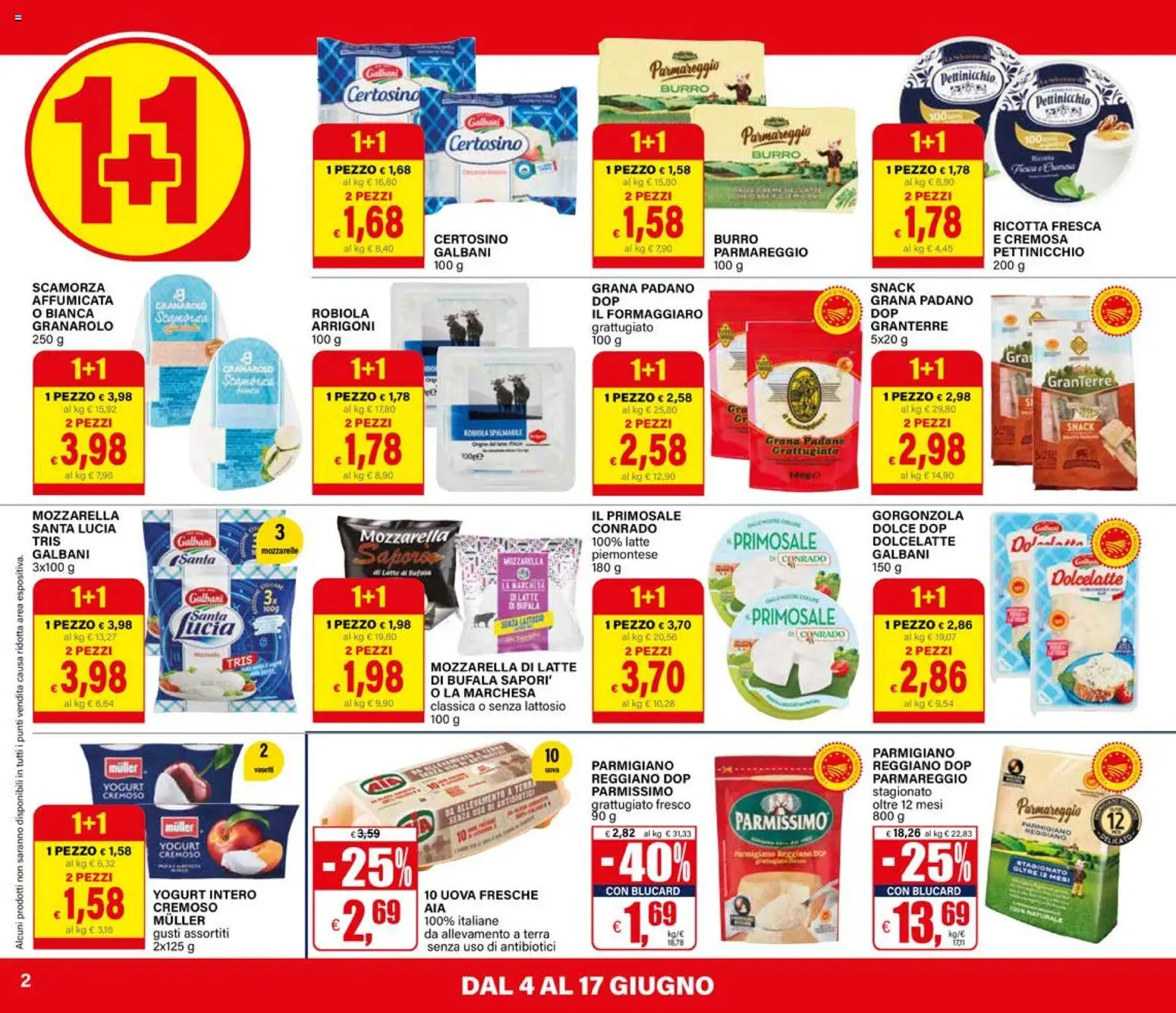 Volantino Il Gigante del 04.06.2026 | Pagina: 2 | Prodotti: Yogurt, Latte, Grana Padano, Parmigiano