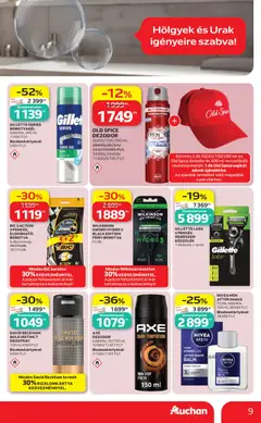 Auchan Drogéria ajánlataink - amely érvényes a következő dátumtól: 04.05.2026 | Oldal: 9 | Termékek: Old spice, Borotva, Borotvagél, Tusfürdő