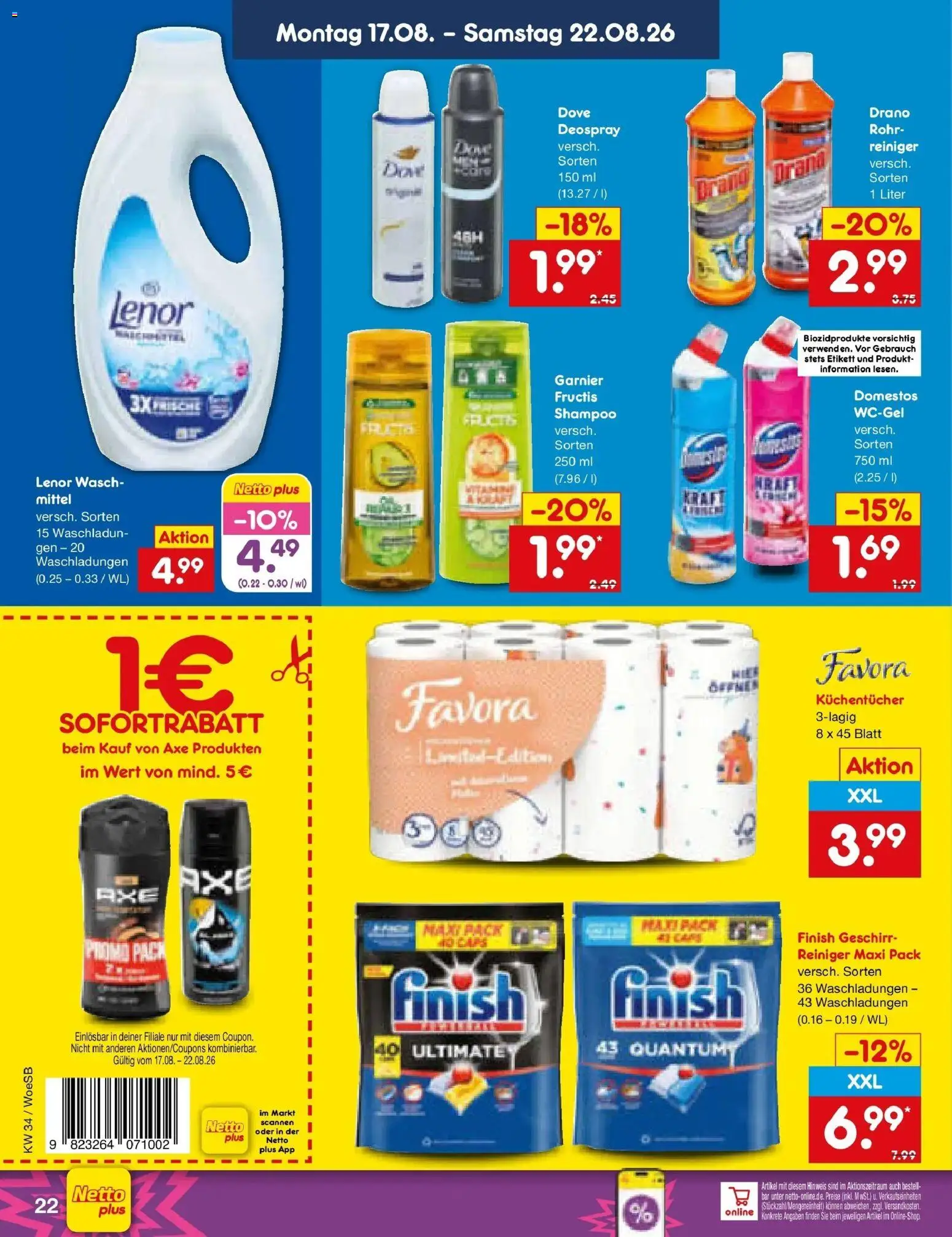 Netto Marken-Discount Prospekt Gemmingen – gültig ab 17.08.2026 | Seite: 32 | Produkte: Lenor, Shampoo, Axe, Deospray