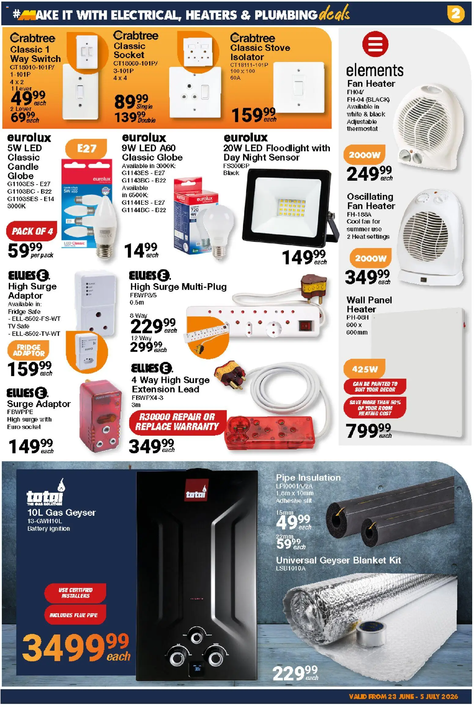 New MICA catalogue – valid from 23/06/2026 | Page: 2 | Products: Suit, Globe, Fan, Geyser