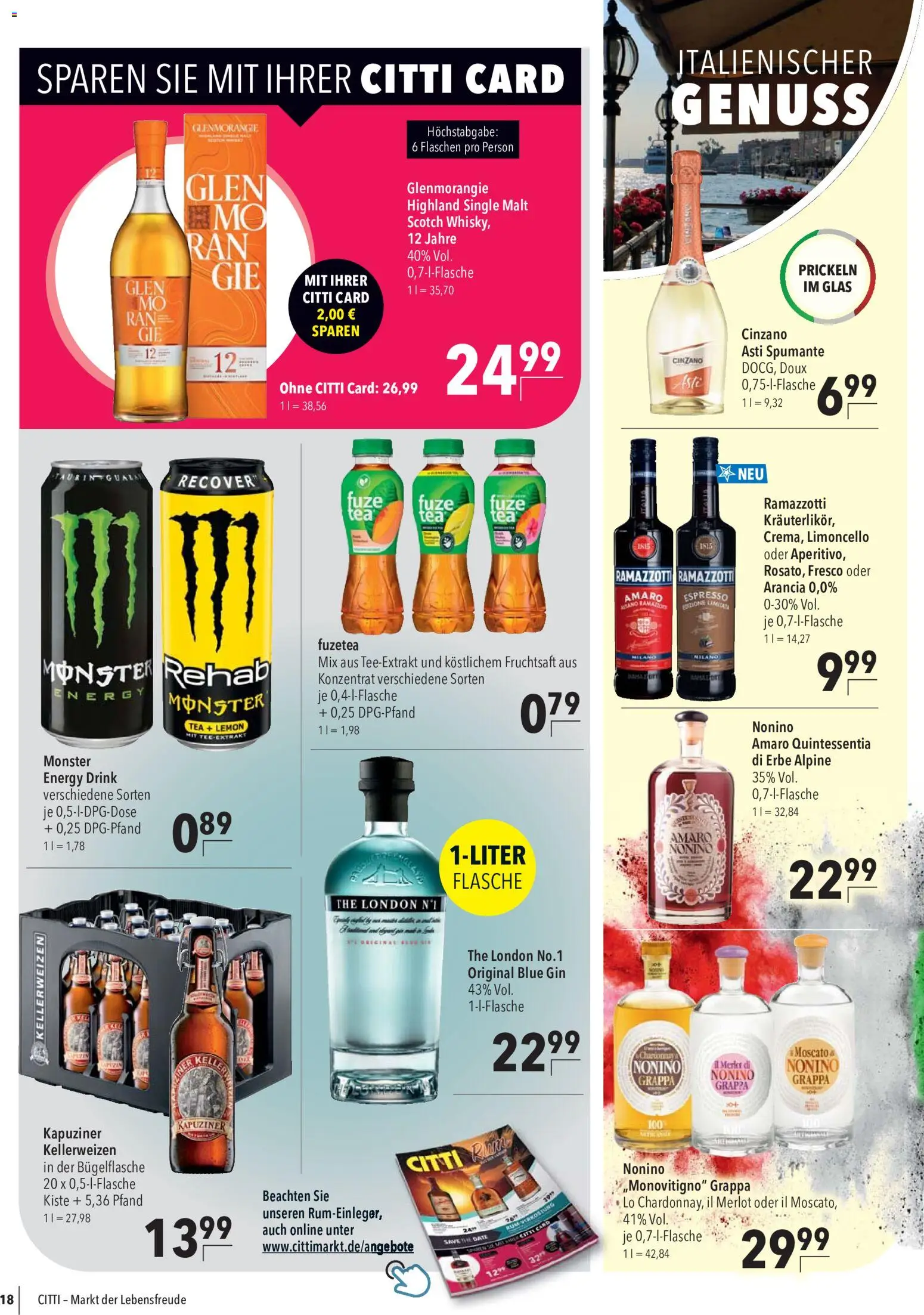 CITTI Markt Prospekt – gültig ab 26.08.2026 | Seite: 18 | Produkte: Whisky, Monster, Fruchtsaft, Ramazzotti