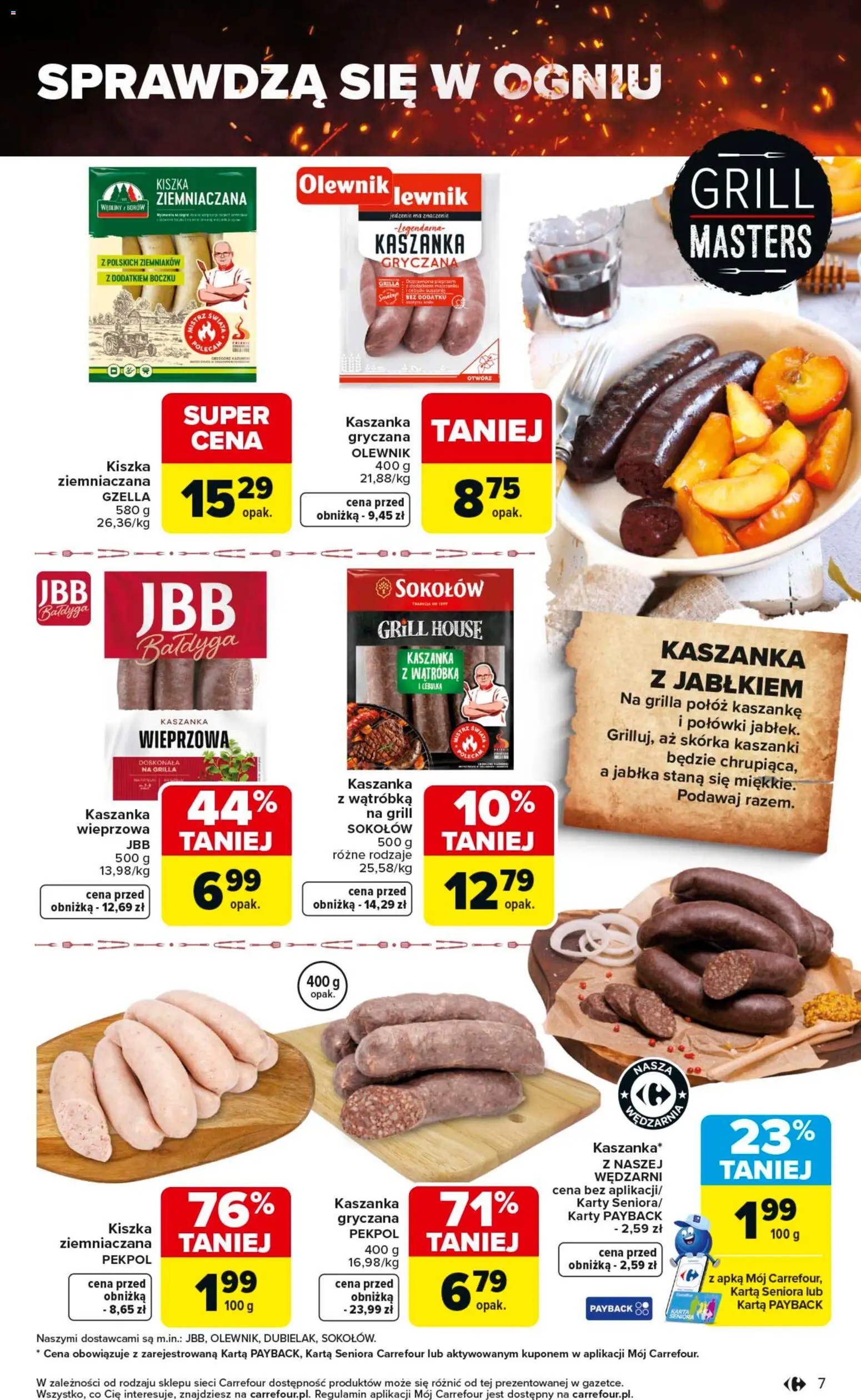 Carrefour gazetka - Misja:Grill Cię wzywa od 23.04.2026 | Strona: 7 | Produkty: Wątróbka, Kaszanka, Wędliny, Jabłka