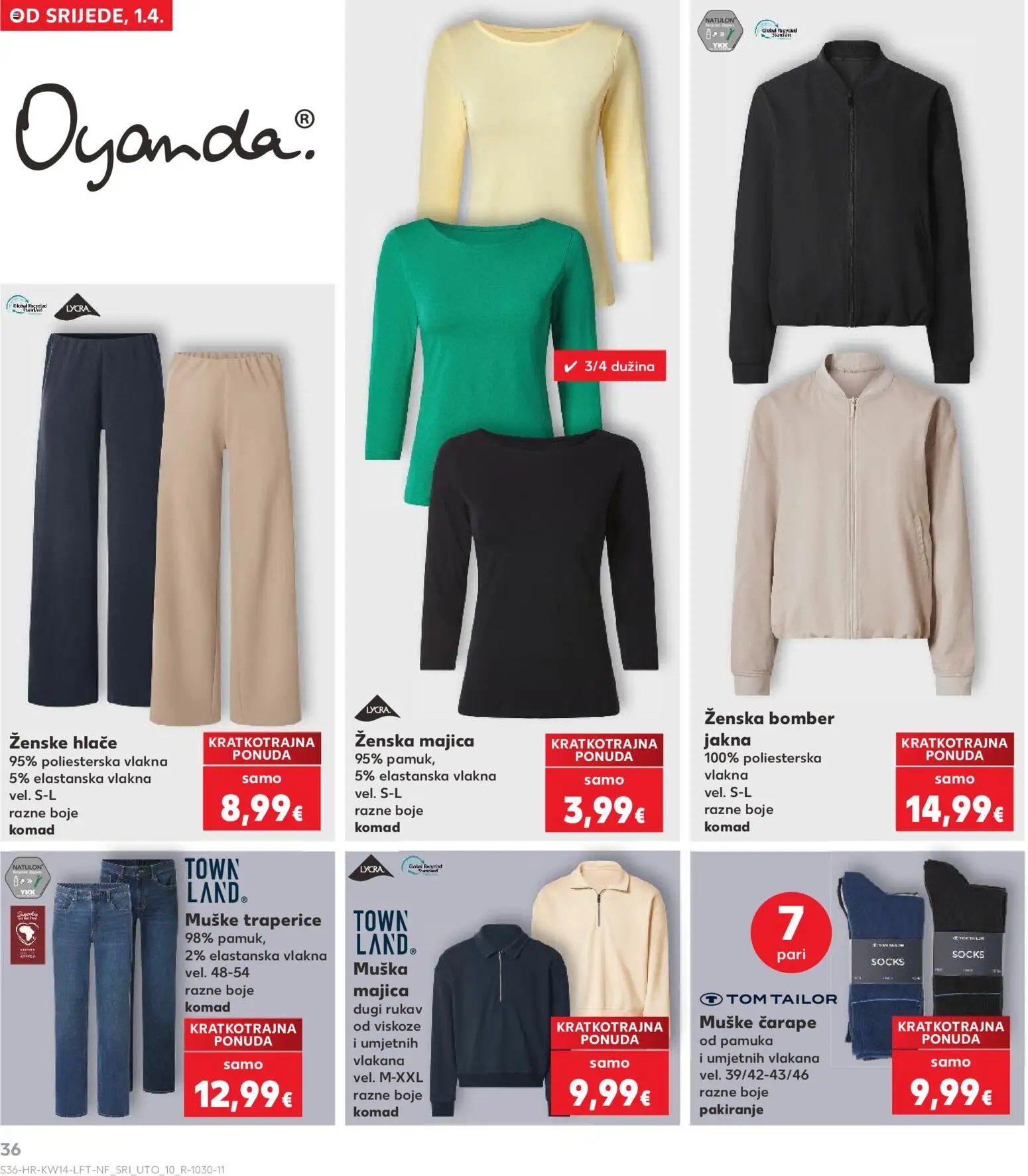 Kaufland katalog | vrijedi od 01.04.2026 | Stranica: 36 | Proizvodi: Jakna, Hlače, Čarape, Traperice